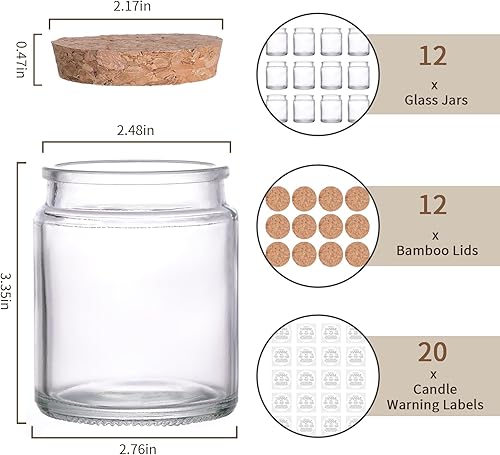 Miniatura 18 de 12 tarros de vela verdes para hacer velas, tarros de vidrio de 7.5 onzas con tapas y etiquetas de madera, recipientes para velas para bricolaje