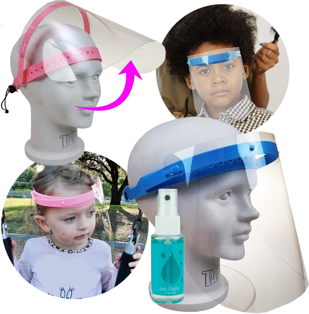 proSPORT 20 Pack Pink Childrens Face Shield for School Boys Girls Kids Flip Up Mask Clear Anti Splash Spray Protection