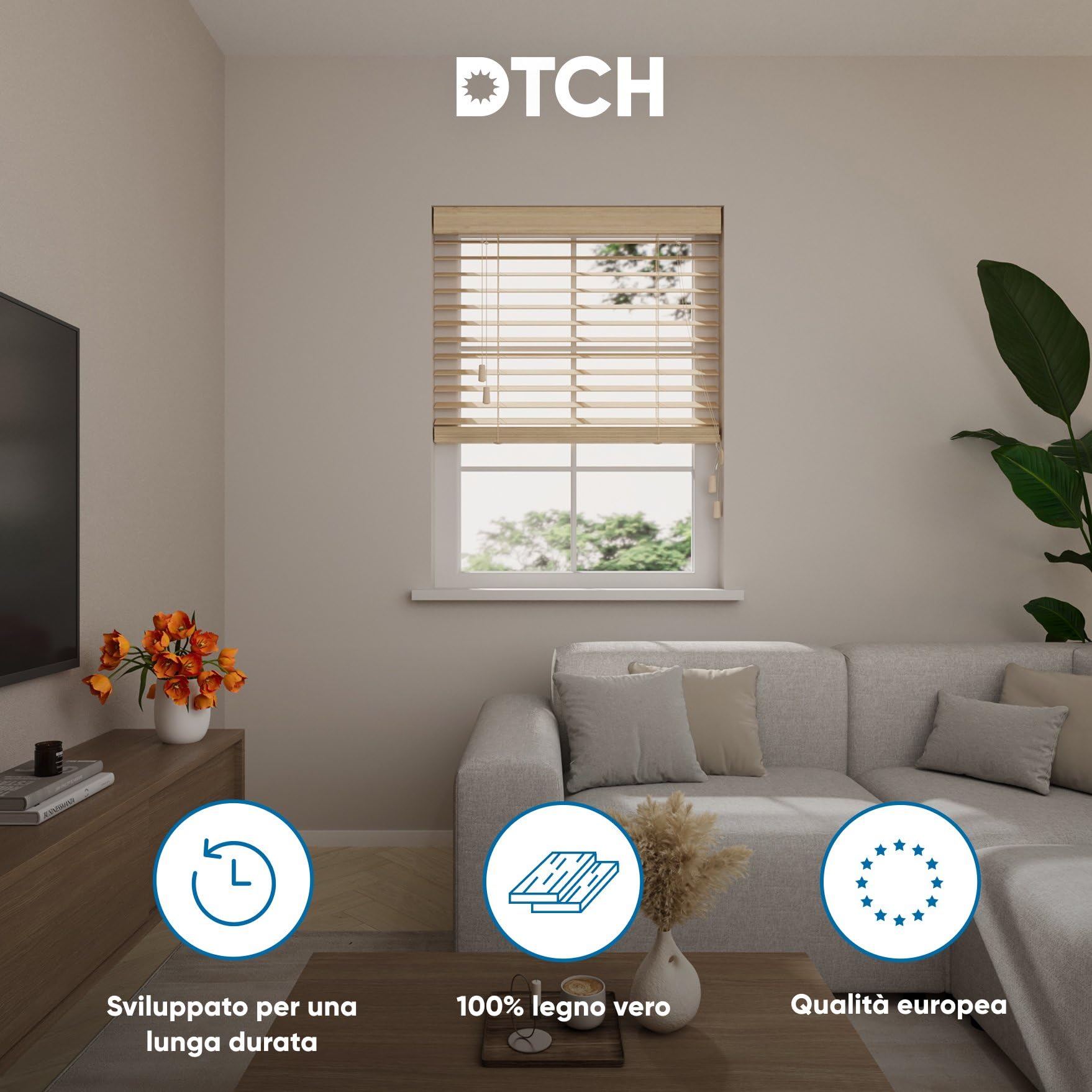 DTCH® Tenda veneziana in bambù interna rovere chiaro 110 x 240 cm (LxA), lamelle da 50 mm in legno di bambù, disponibile in larghezze da 50 a 250 cm, tenda interna, veneziane per finestre