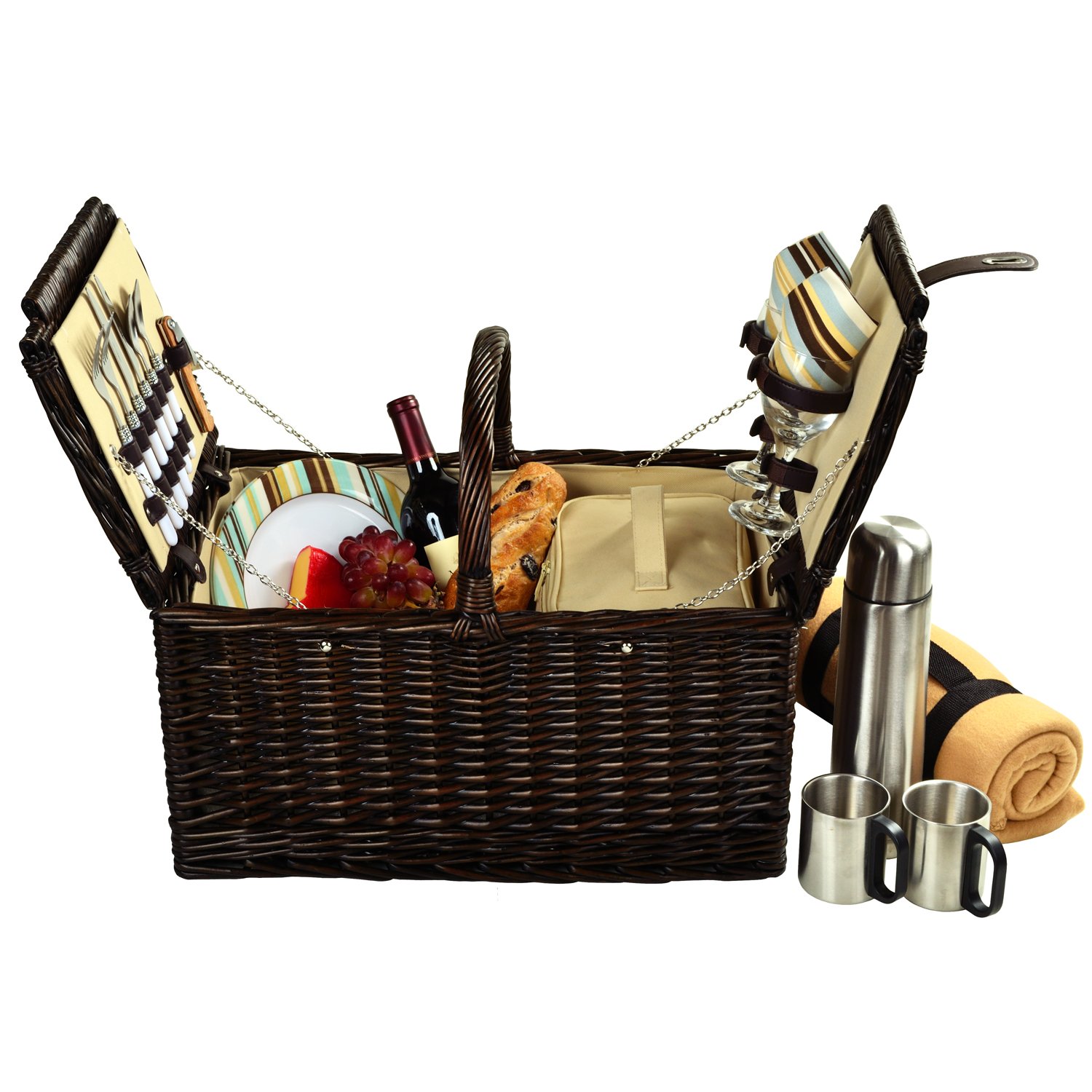 Picnic at Ascot Surrey Willow Picnic Basket with Service for 2 with Blanket and Coffee Set- Designed, Assembled &amp; Quality Approved in the USA