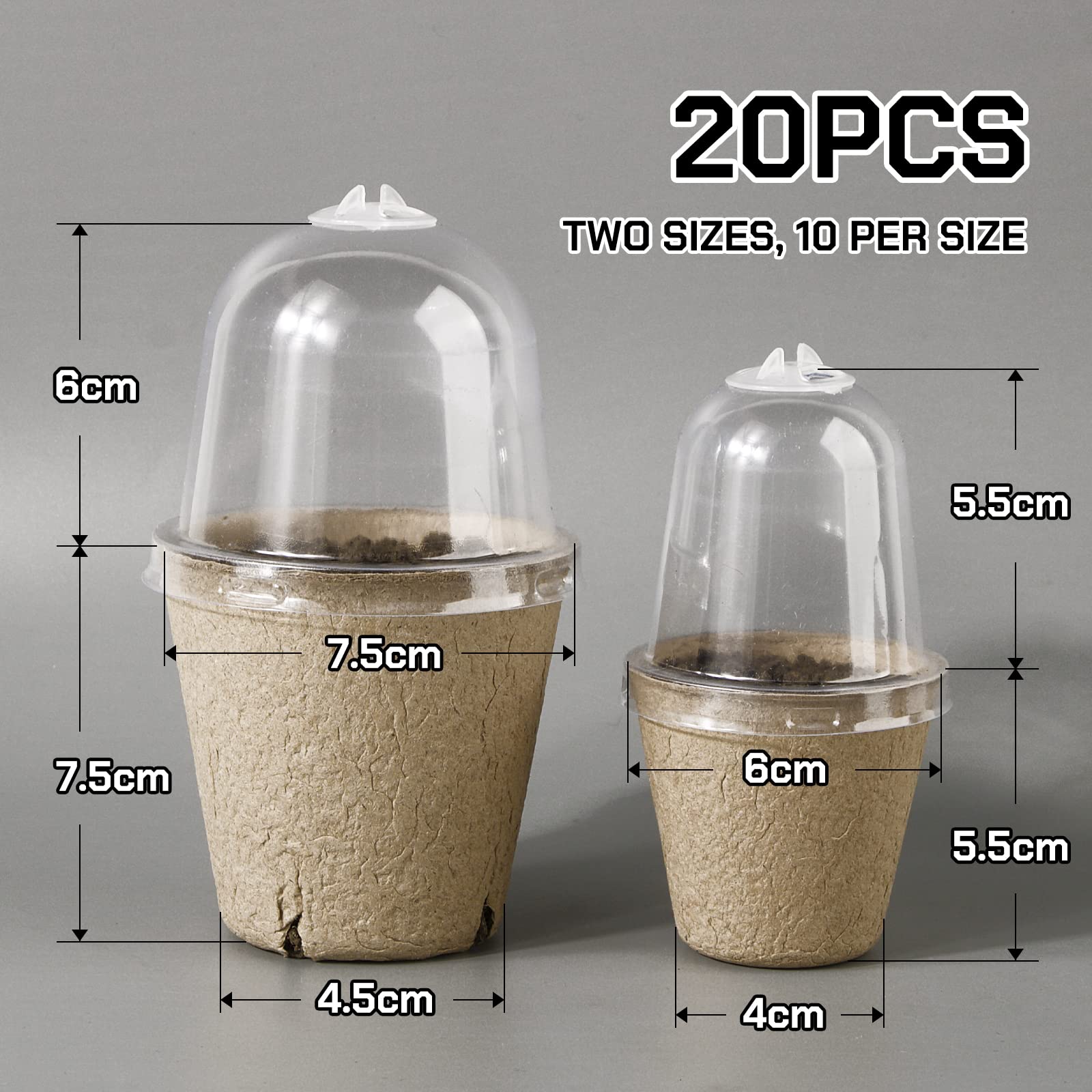 20pcs Semilleros Germinación Biodegradables Macetas Semillas para Germinación con Tapa Transparente Maceteros Biodegradables Pequeñas con Agujeros para Plantar Invernadero Huerto Jardín