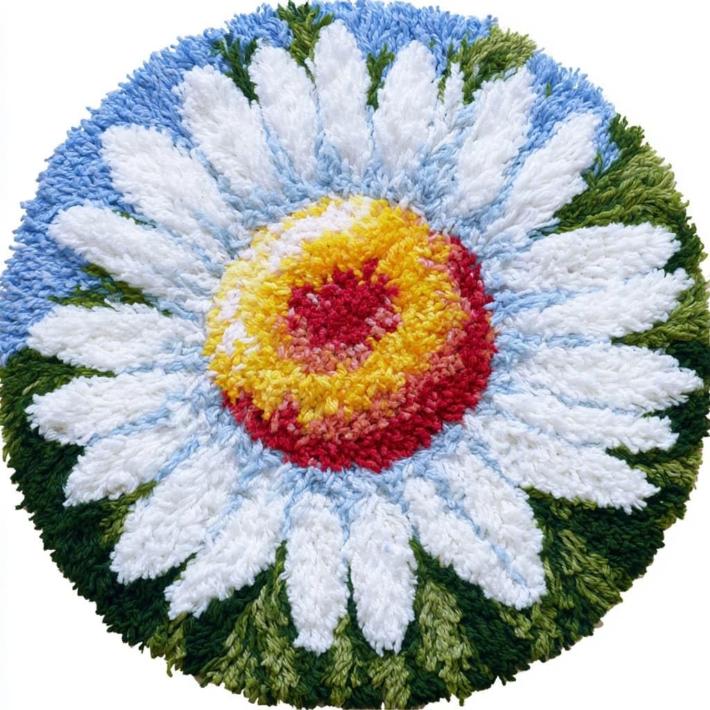 AMBATTERY Round Latch Hook Kits for Adults,Latch Hook Rug Kit,Daisy Flowers