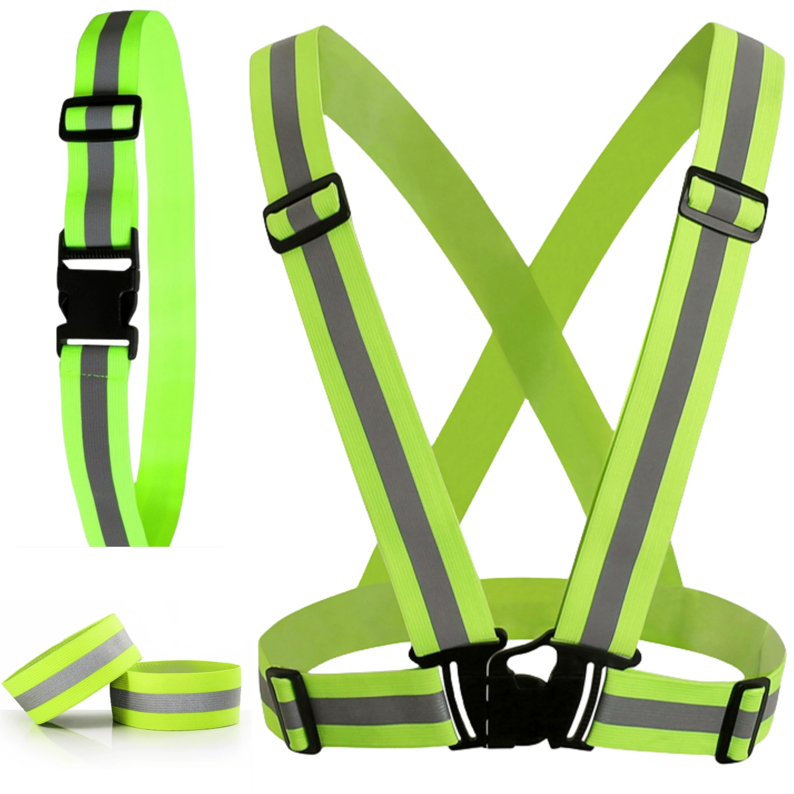 K-FINEReflective Vest, Reflective Glow Belt with 2Pack Reflector Armbands, Adjustable Elastic