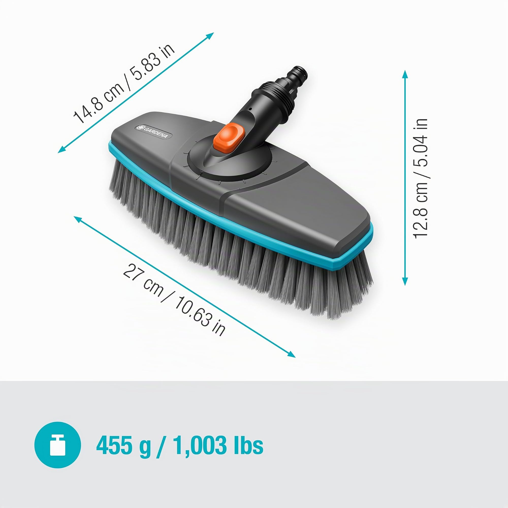 Gardena Cleansystem Cepillo Acoplable Suave: Cepillo para Limpiar Superficies delicadas, cerdas Suaves, Giratorio, para conectar al Mango Cleansystem, Ideal para Superficies Grandes (18810-20)
