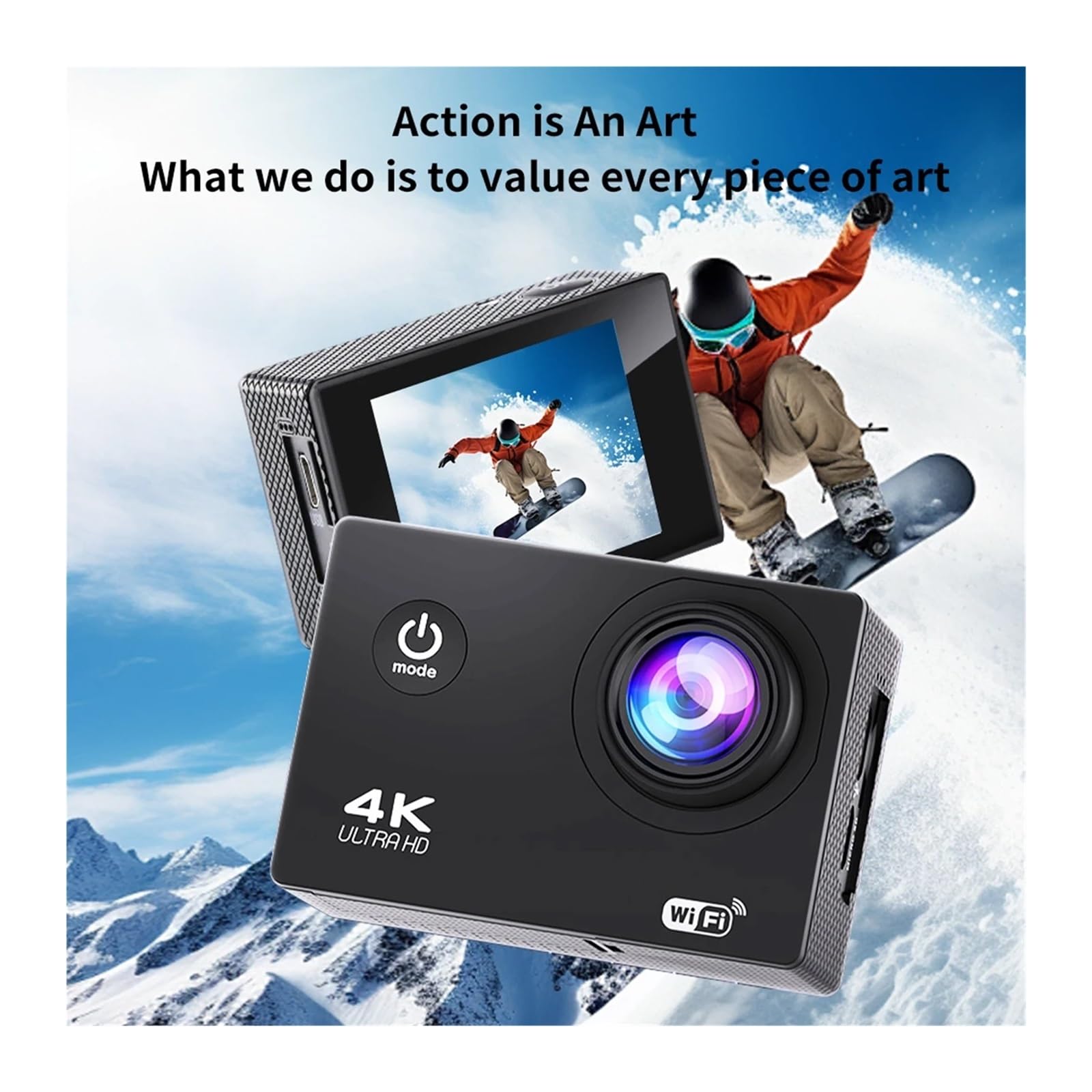 4K Action Camera WiFi 2.0 "Schermo 1080P/30FPS Macchina fotografica impermeabile Casco Videocamera for registrazione video Telecamere sportive Mini Cam esterna
