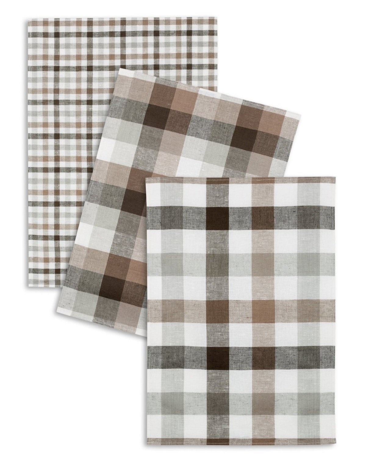 Triolino 3 Pack Jacquard tea towel Semi-Leinen Karo sorted, grey brown, 50 cm x 70 cm