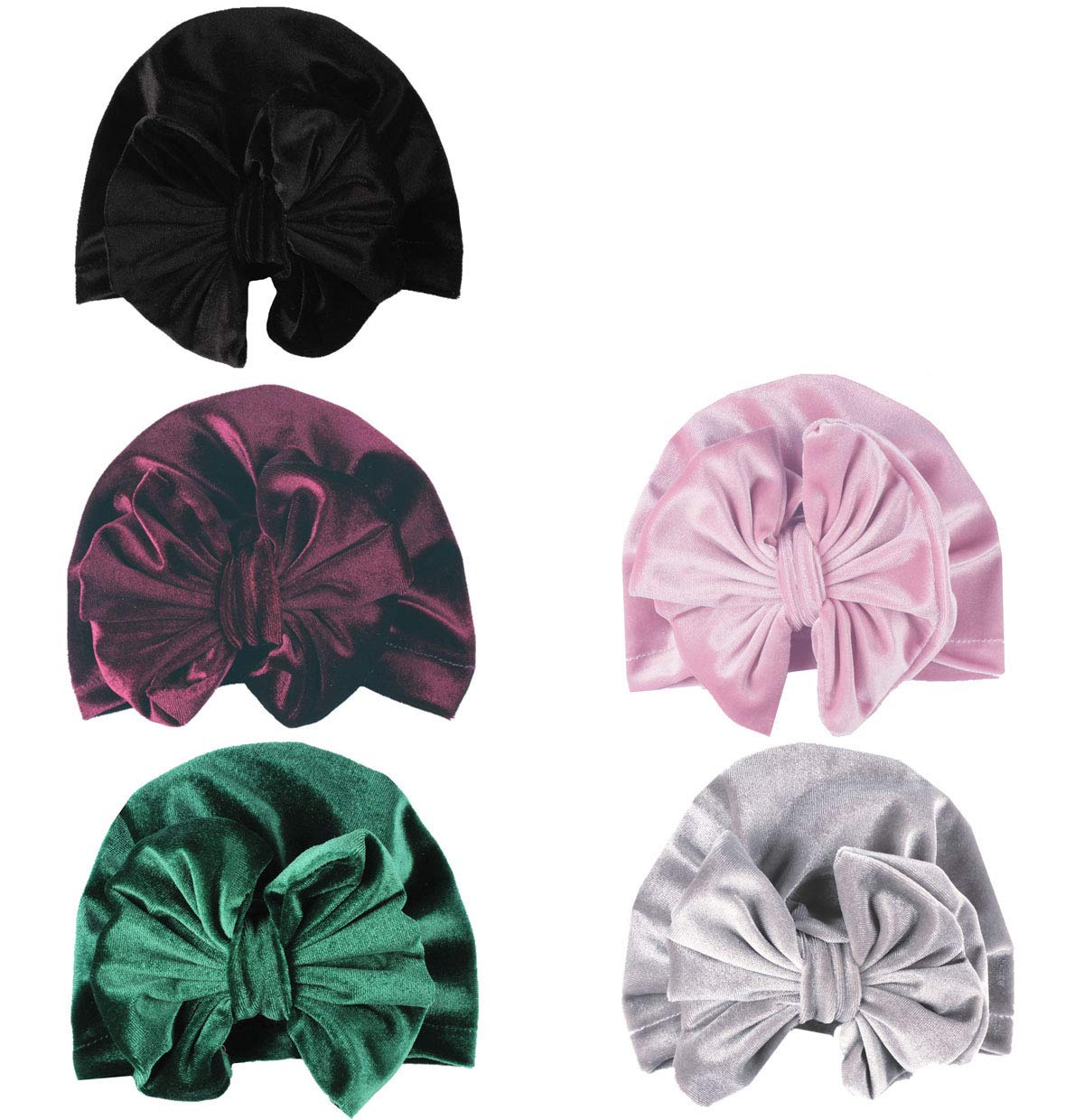 SuperiMan 5PCS Velvet Newborn's Bowknot Turban Headband Beanie Cap Infant Baby's Headwear for Photography Props