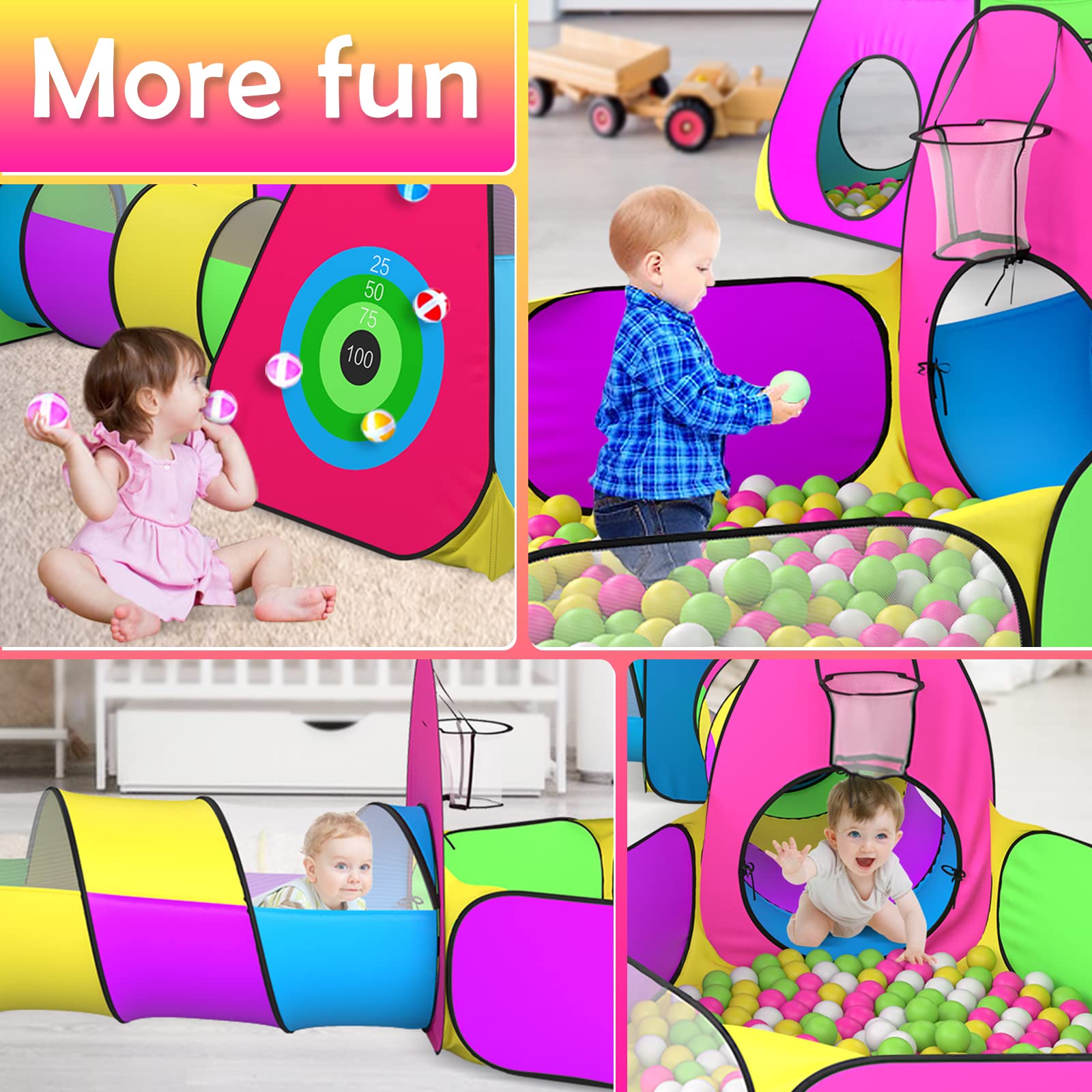 LandCorer 5pc Baby Ball Pits for Toddlers, Kids Play Tent and Play Tunnel, LandCorer 5pc Baby Ball Pits for Toddlers, Kids Play Tent and Play