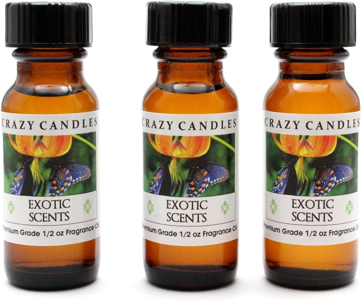 Crazy Candles Exotic Scents an (Blend of Citrus, Bergamot & Mandarin, Evergreen, Mint Julep, Musk, Amber, Sage) 3 Bottles 1/2 Fl Oz Each (15ml) Premium Grade Scented Fragrance Oil