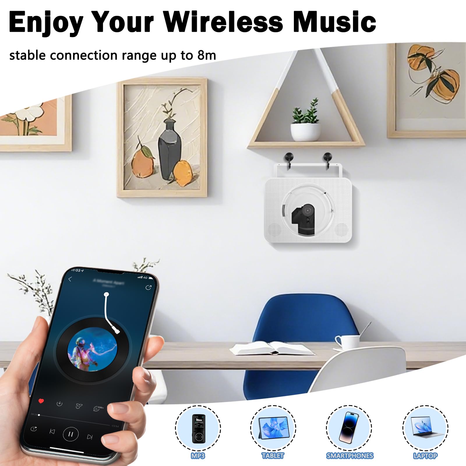 Lettore CD Portatile Bluetooth, lettore CD HIFI Stereo con supporto da tavolo, lettore musicali con telecomando con doppi altoparlanti HIFI integrati, porta USB, presa per cuffie AUX da 3,5 mm