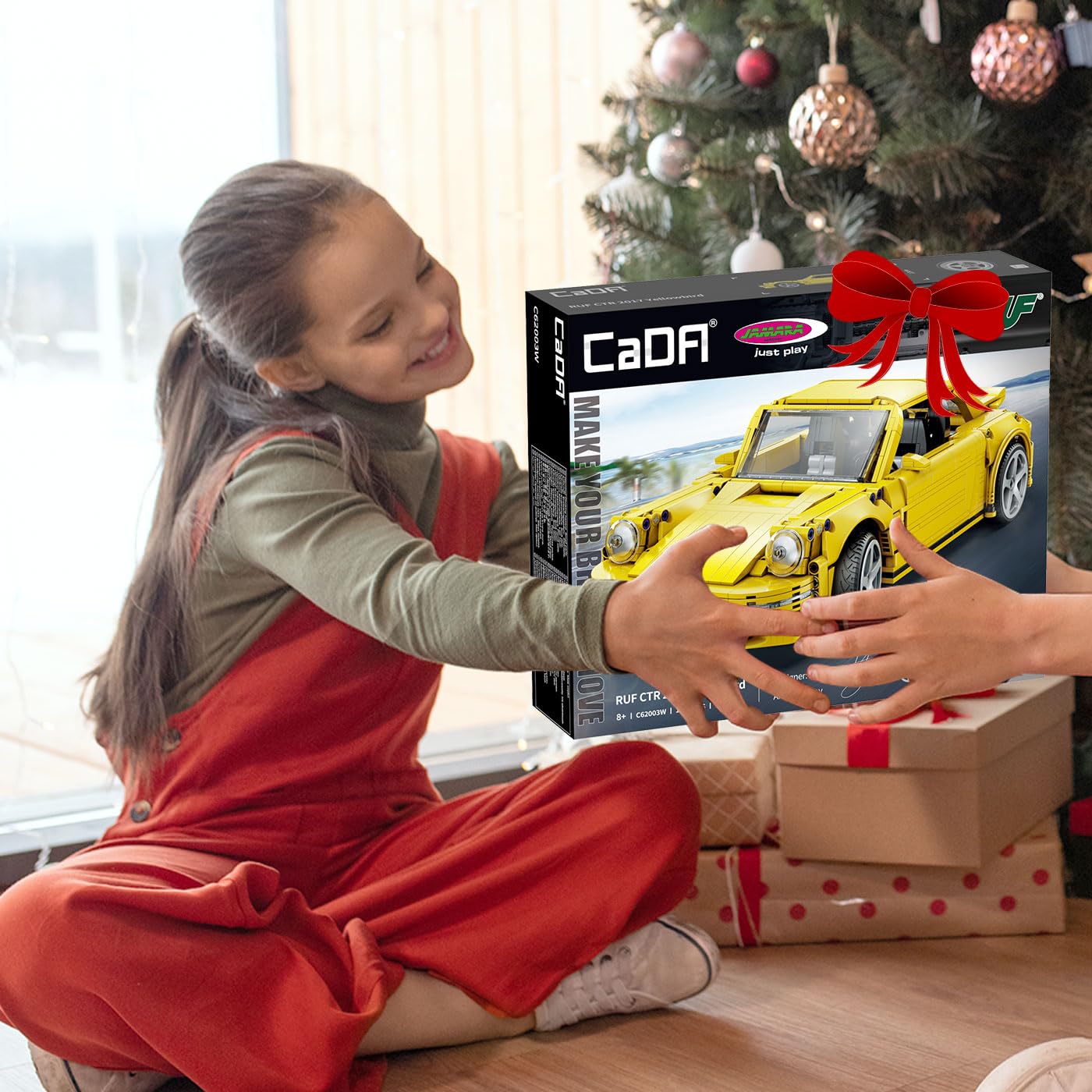 JAMARA 402854 CADA RUF CTR 2017 Yellowbird 1:12 Bricks, Spielzeugauto, Sport Rennwagen für Kinder ab 8 Jahre, Set aus Klemmbausteinen, Geschenkidee für Kids, Türen manuell
