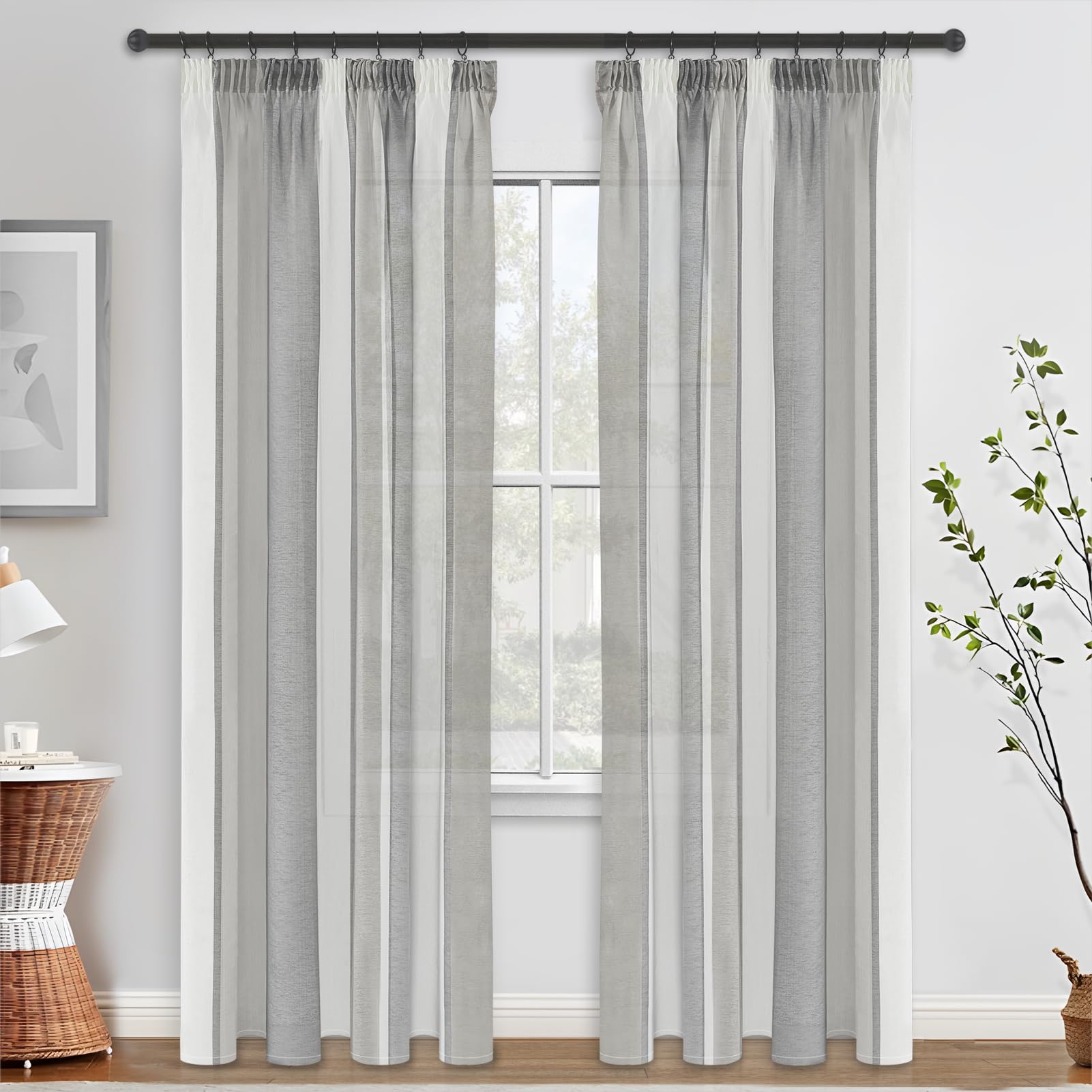 MRTREES Cortina para riel translucidas Cortinas Puerta Cocina Cortinas Salon Modernas 2 Piezas Fiesta Blancas Gris Oscuro 2X A140xL245CM