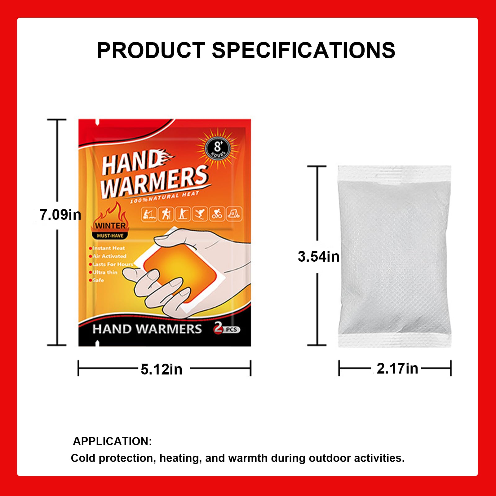 Gel de Manos Desechable - Calor de 6 a 8 Horas, Calienta Bolsillos Activado por Aire, Parche Térmico Autoqueciante para Clima Frío, Esquiar, Patinar, Senderismo, Calentador Rápido y Duradero