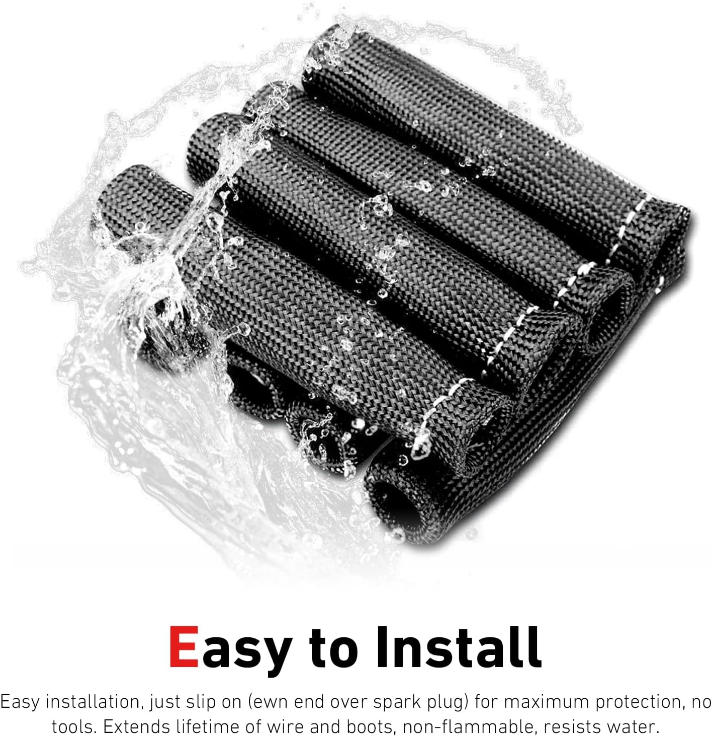 8PCS Spark Plug Wire Heat Shield Sleeves, Spark Plug Wire Boots Thermal Protection Insulator Sleeve, 2500°F High Temp Protection Compatible with SBC BBC 350 454(Black)