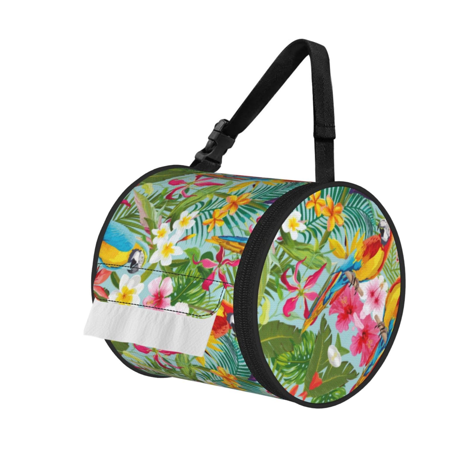 Tropical plants and parrots Printed Pet-Proof Toilet Roll Bag, Durable Oxford Cloth with Handle for Travel Tent Kitchen