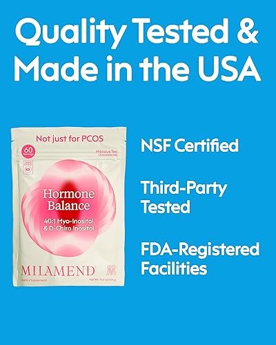Miniatura 6 de Milamend Equilibrio Hormonal para Mujeres 40:1 Myo-Inositol D-Chiro Inositol Suplemento + CoQ10, ALA y Aminoácidos – Fertilidad, Apoyo Ovarico y