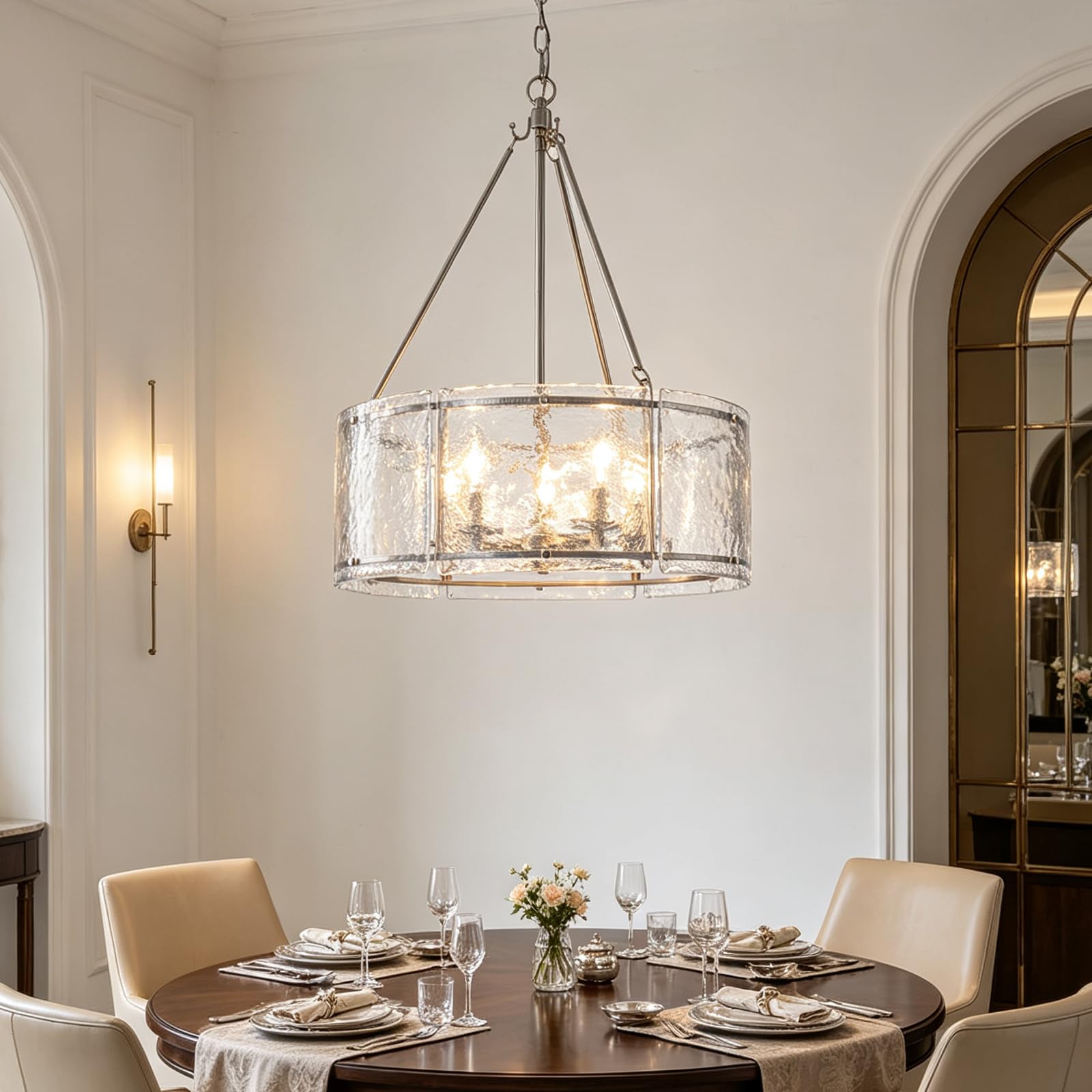 Photo 1 of Brushed Nickel Glass Drum Dining Room Light Fixtures Chandeliers,Kitchen
