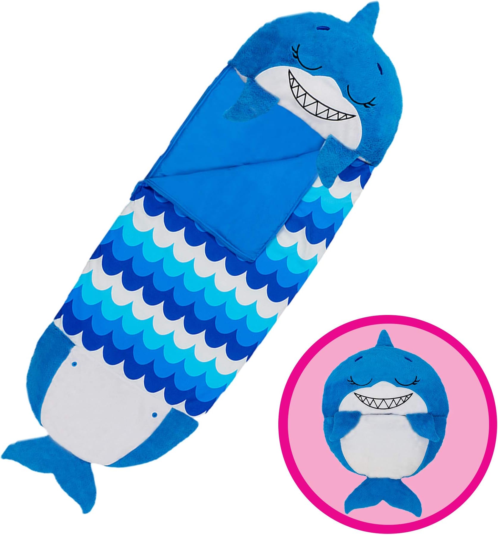 Pillow & Sleepy Sack- Comfy, Cozy, Compact, Super Soft, Warm, All Season, Sleeping Bag with Pillow- Blue Shark