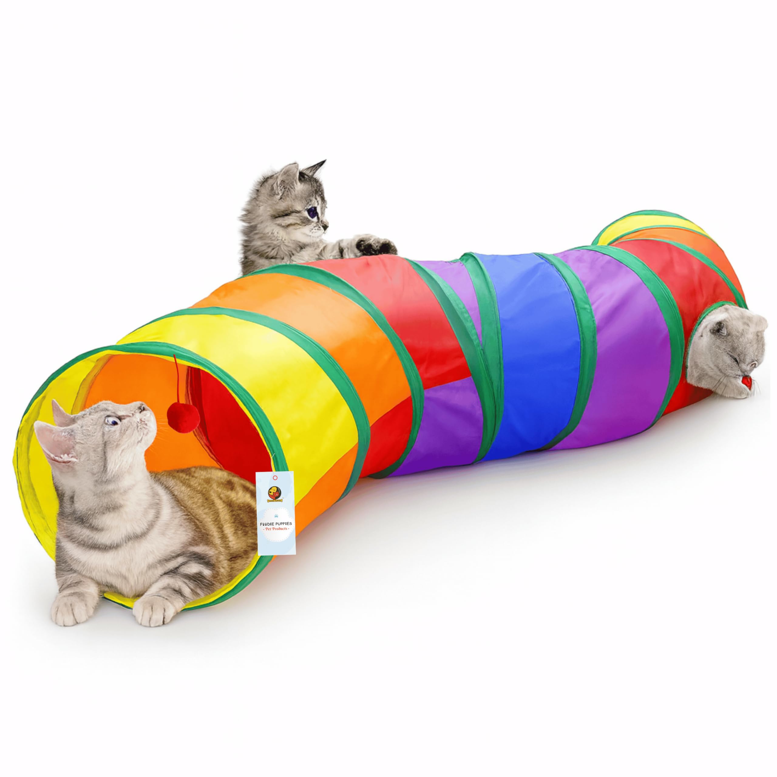 Foodie Puppies Colorful Straight Cat Tunnel - Foldable Interactive Pet Play Tunnel Tube with 2 Sneak Holes for Cats, Kittens, Rabbits, and Guinea Pigs | Indoor/Outdoor Hiding & Training Cave-image-30