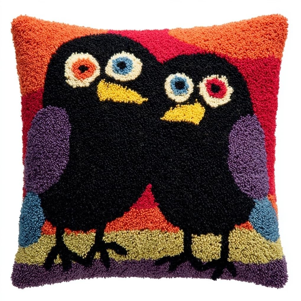 AxiangziK DIY Latch Hook Pillow Kit,Cartoon Crow