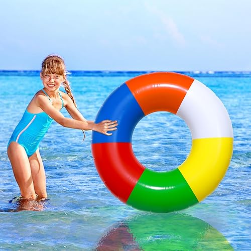 Miniatura 6 de 2 unidades de flotadores inflables de natación de 35 pulgadas, anillos de natación a rayas de arco iris, flotadores de playa, piscina, anillos de