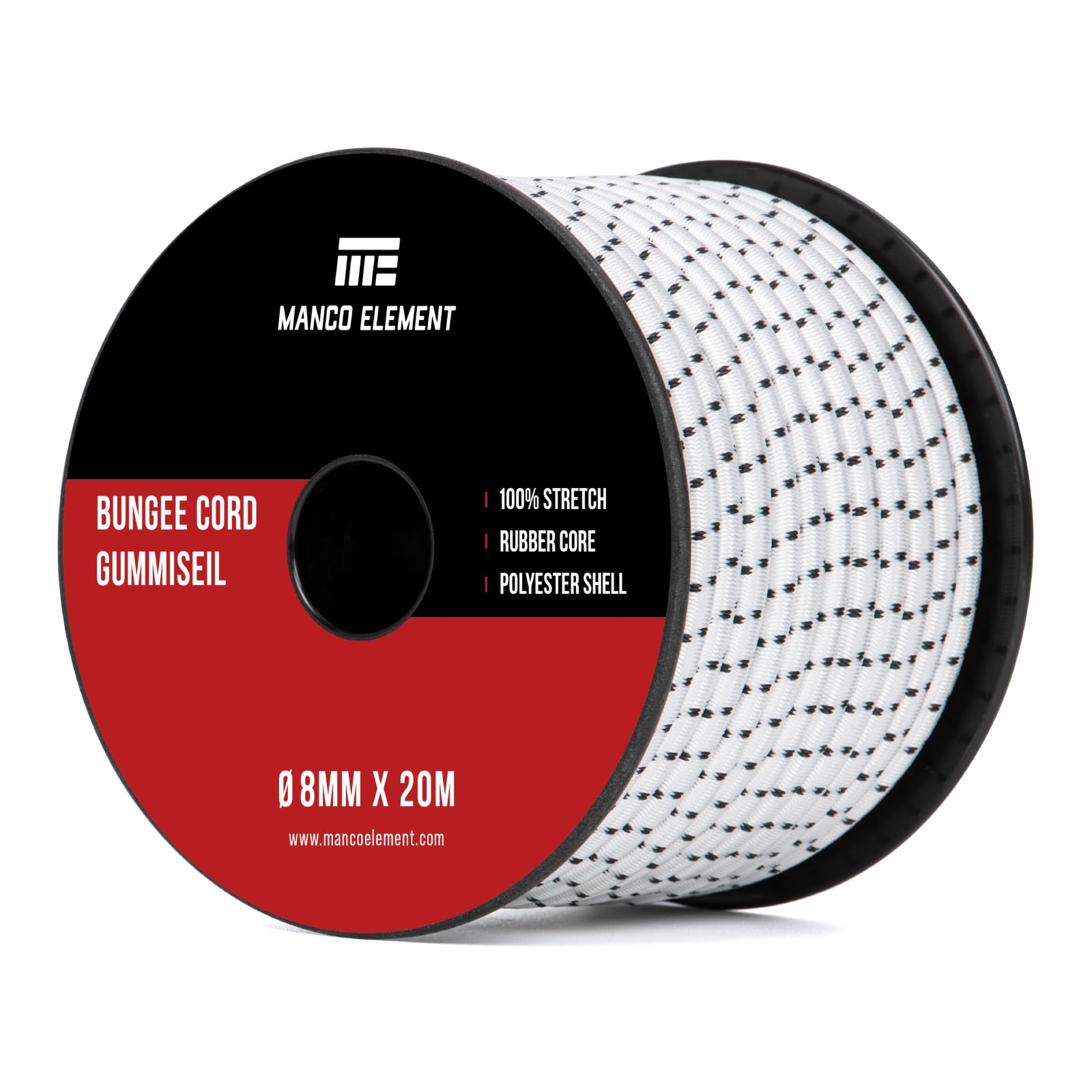 Manco Element White/Black Bungee Cord 8Mm X 20M Elastic Cord Shock Cord