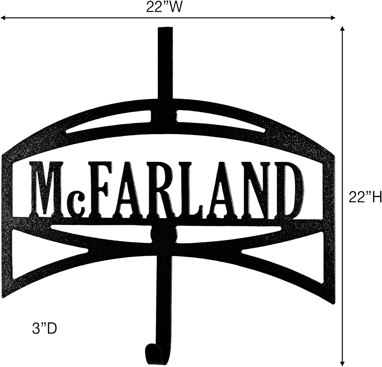 Fellows Personalized Over-The-Door Hanger | Durable Black Powder Coat | Handcrafted in the USA | Modern Geometric Steel Door Hook Design with Your Custom Last Name for Seasonal Holiday Wreath or Sign