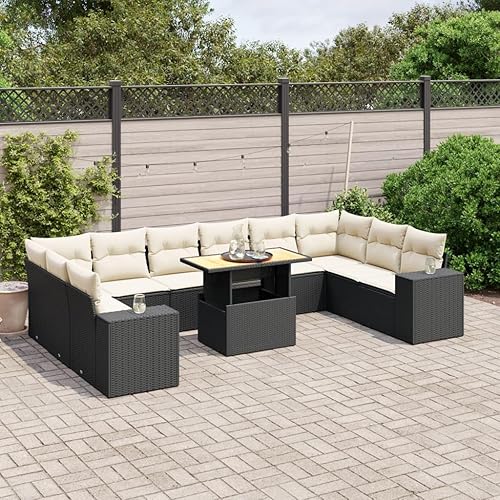 11-Piece Modular Garden Sofa Set in Black and Cream with Weather-Resistant Cushions and Robust Steel Frame for Outdoor Seating and Patio Arrangements