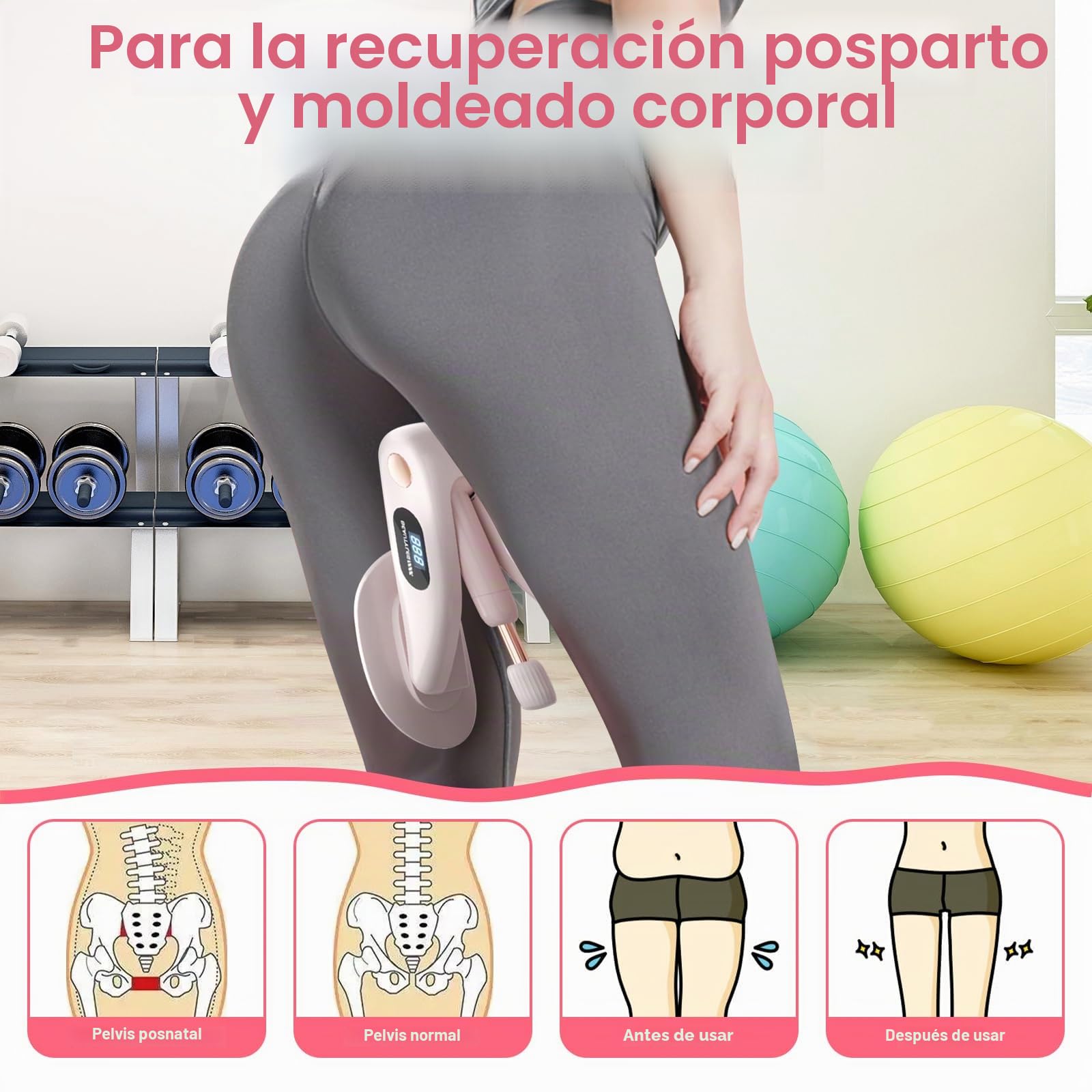 Entrenador de Suelo Pelvico Mujer Ejercitador de Cadera Fortalecedor de Suelo Pélvico con Contador, Rosa