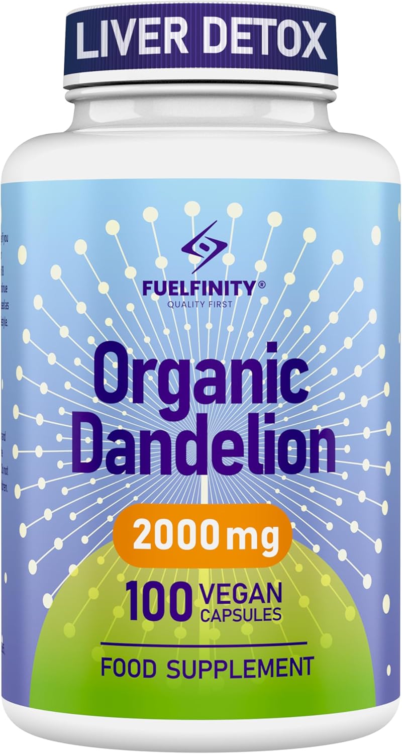 Organic Dandelion Root Capsules – 2000mg – 100 Capsules – High Strength for Bloating & Water Retention- Fluid Balance with High Absorption- Supports Liver Detox & Fluid Balance – FuelFinity® – Vegan