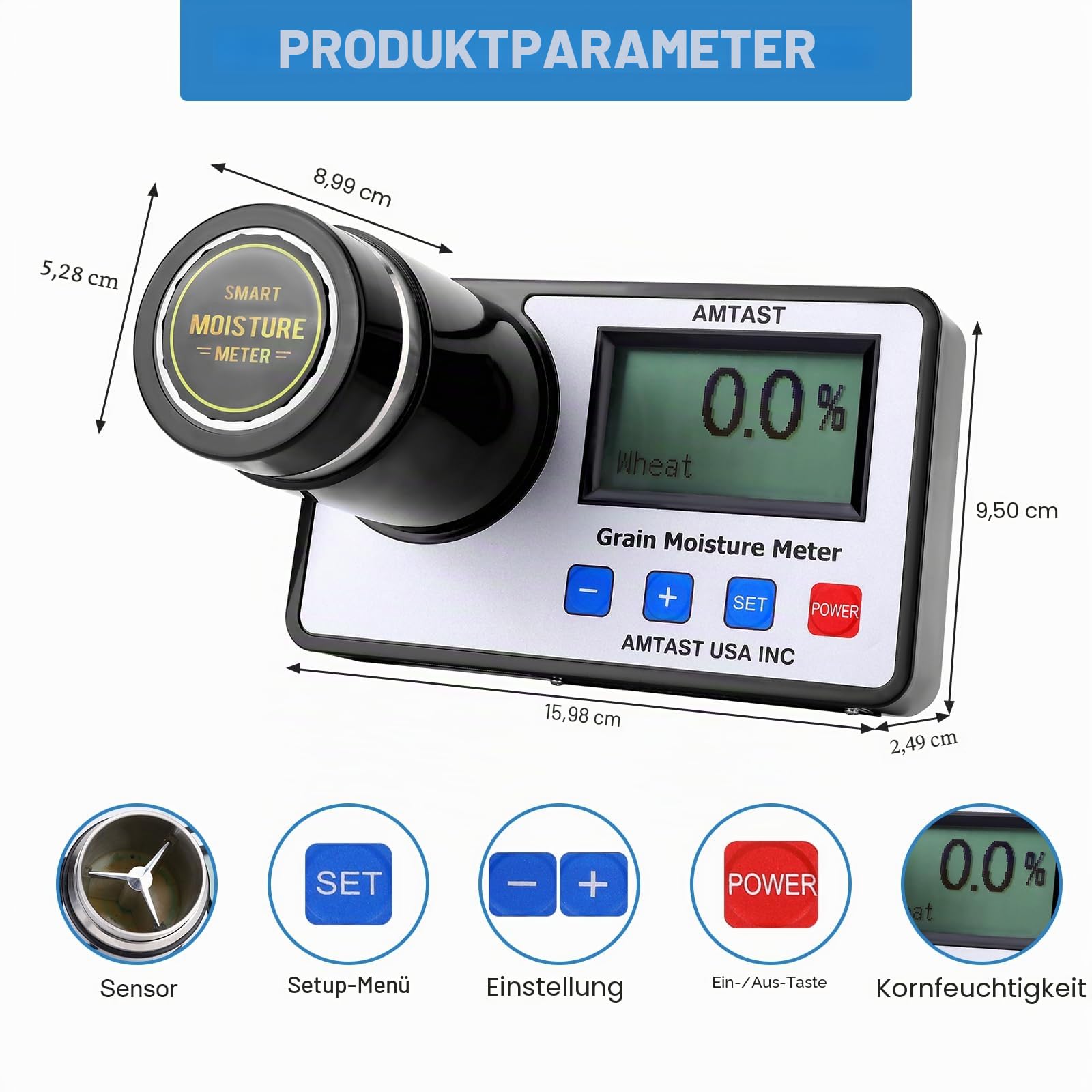 Grain Feuchtigkeitsmessgeräte Smart Grain Moisture Meter für 22 Körner Weizen Mais Kaffee Kakaobohnen Leinsamen Sojabohnen Reis Mandeln Erdnüsse Pergament Kaffee Sesam Sorghum Raps Gerste