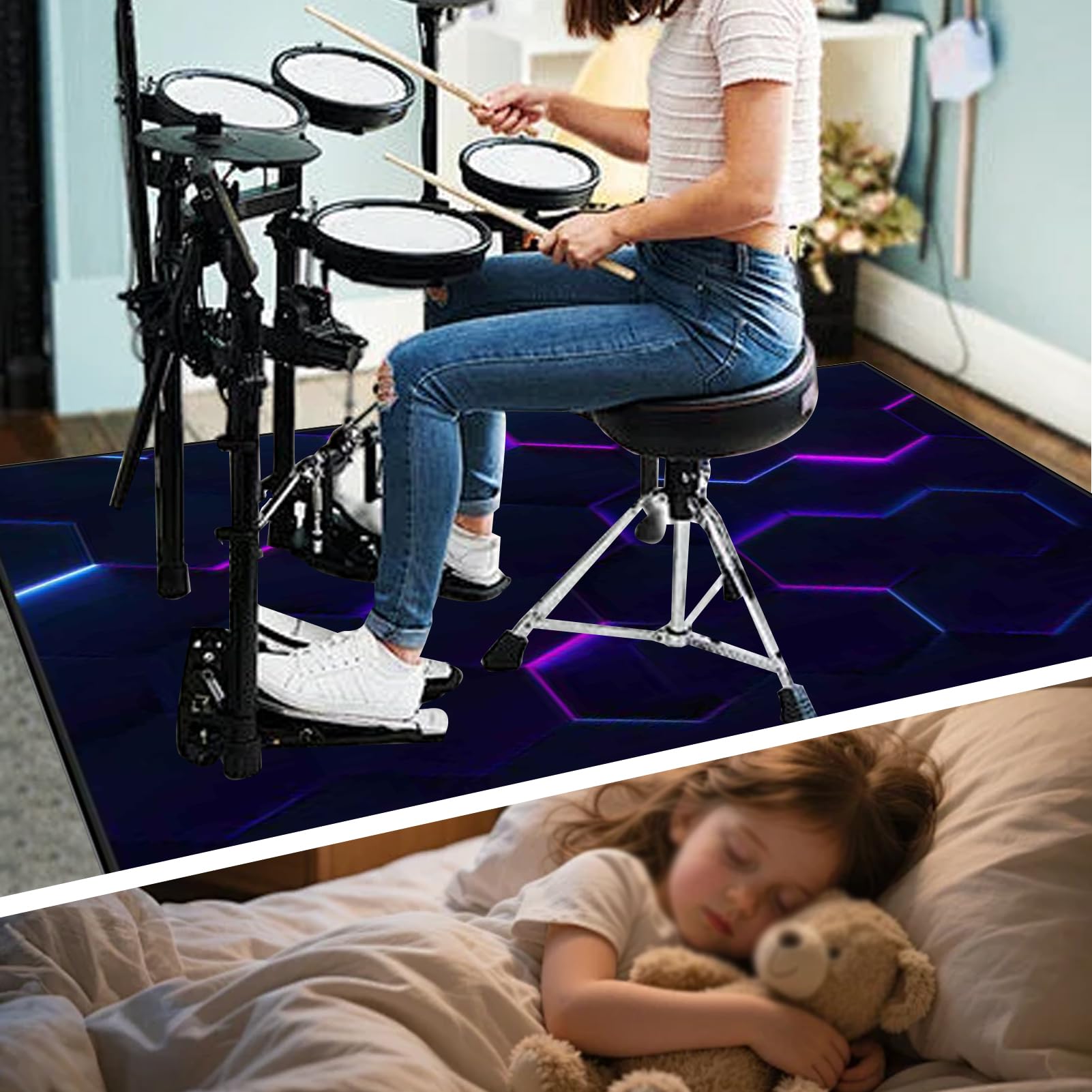 180 x 140 cm Dywan z baterią elektroniczną Dźwiękoszczelny Antypoślizgowy Dywan Pochłaniający Akustyczny Profesjonalna mata do instrumentów muzycznych do instrumentów muzycznych do gitary basowej