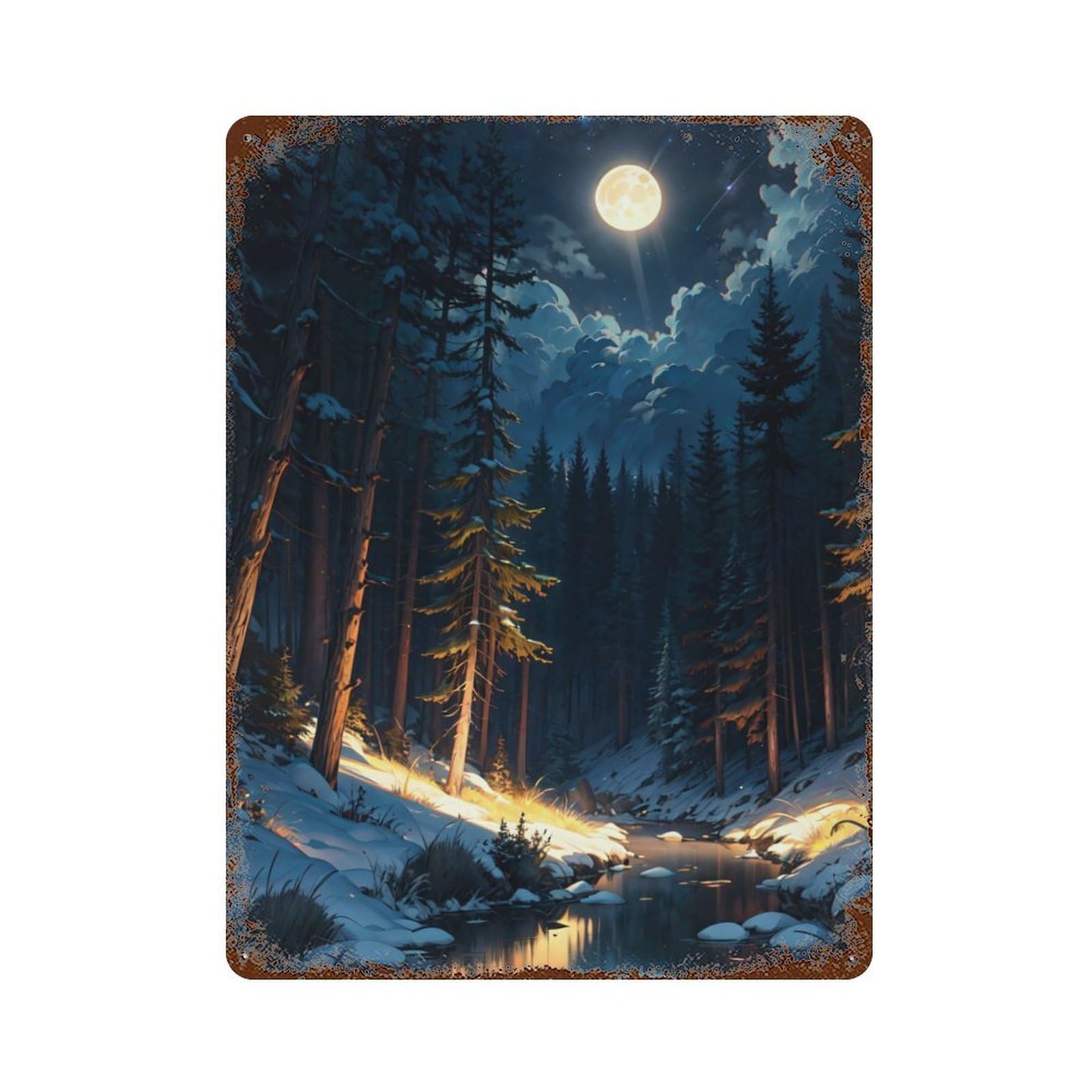 Retro Metal Sign with River In The Forest Design 15.7"x11.8", for Living Room, Hallway And Home Decor, Farmhouse Wall Decor