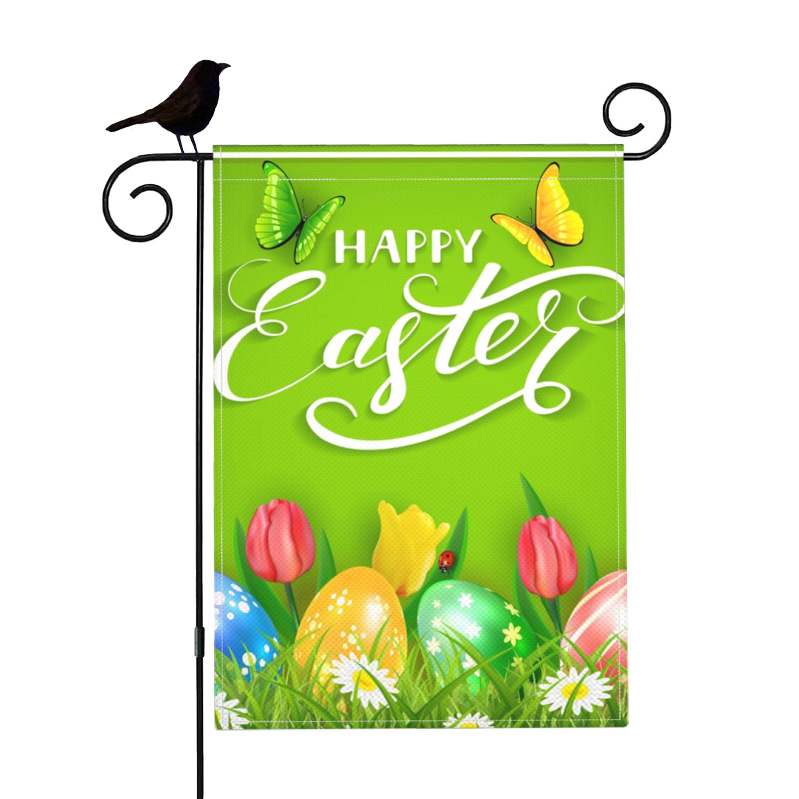 Mugod Easter Bunny Ears and Eggs Garden Flag Happy Easter Yard Outdoor Flag Burlap Easter Holiday Spring Garden Decor 12.5x18 Inch Double Sided