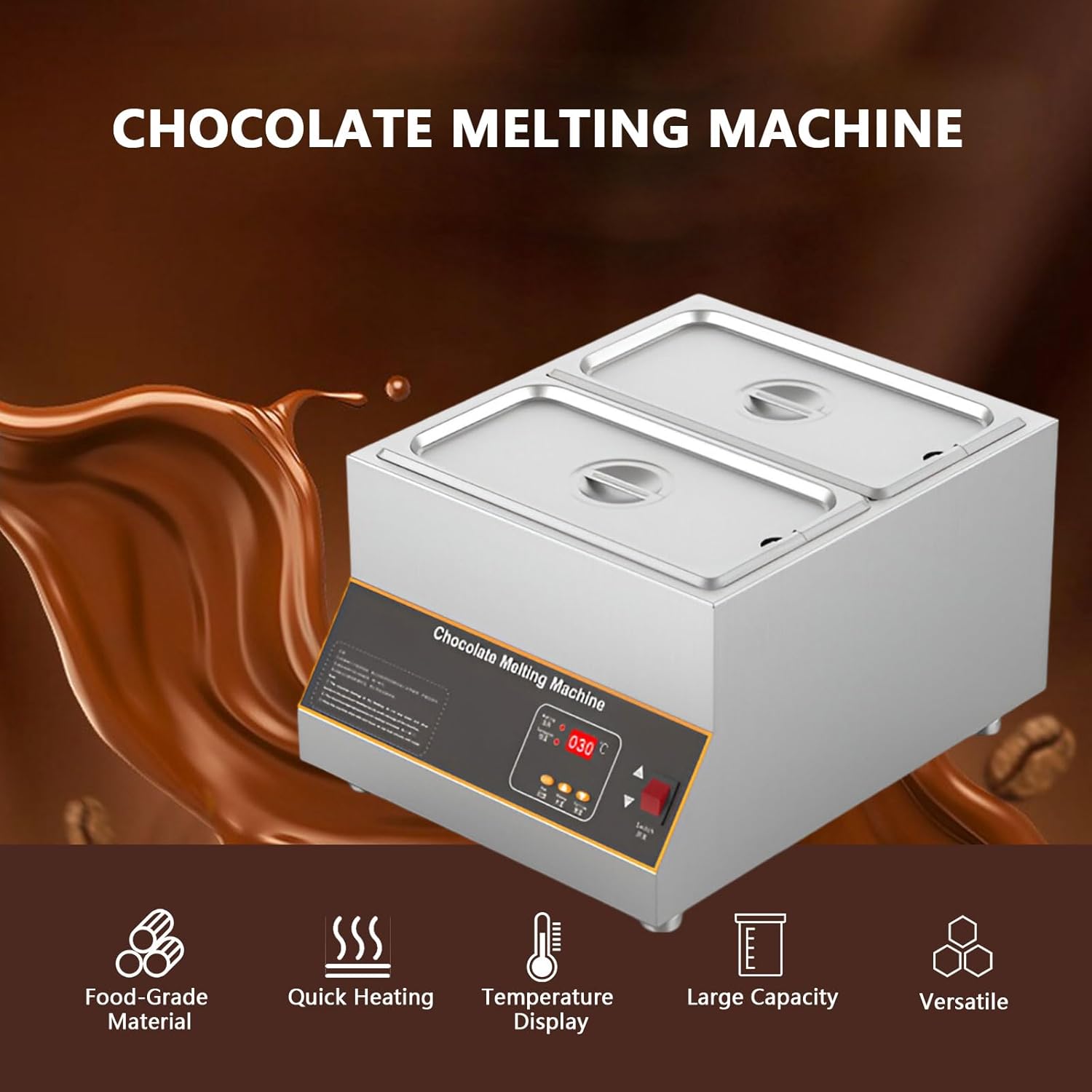 AIZYR Chocolate Melting Pot Chocolate Tempering Machine, Electric Chocolate Melting Warming Fondue Pot Chocolate Warmer for Milk Coffee,4 Tank