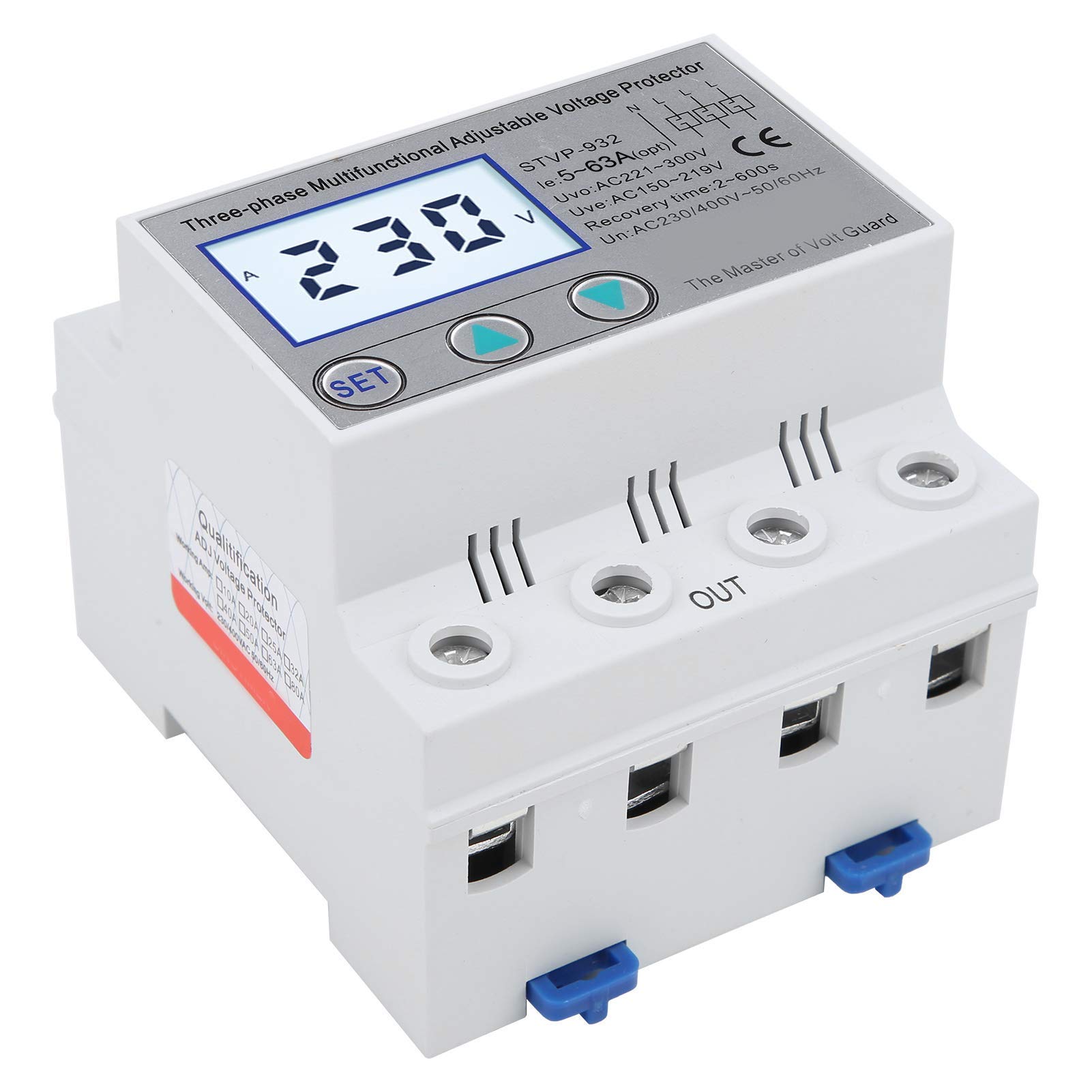 Protezione di Tensione Regolabile LCD Trifase Multifunzione Ripristino Automatico 230 V/400 V CA Protezione da Sovratensione Sottotensione Dispositivo di Protezione Della Tensione(63A)