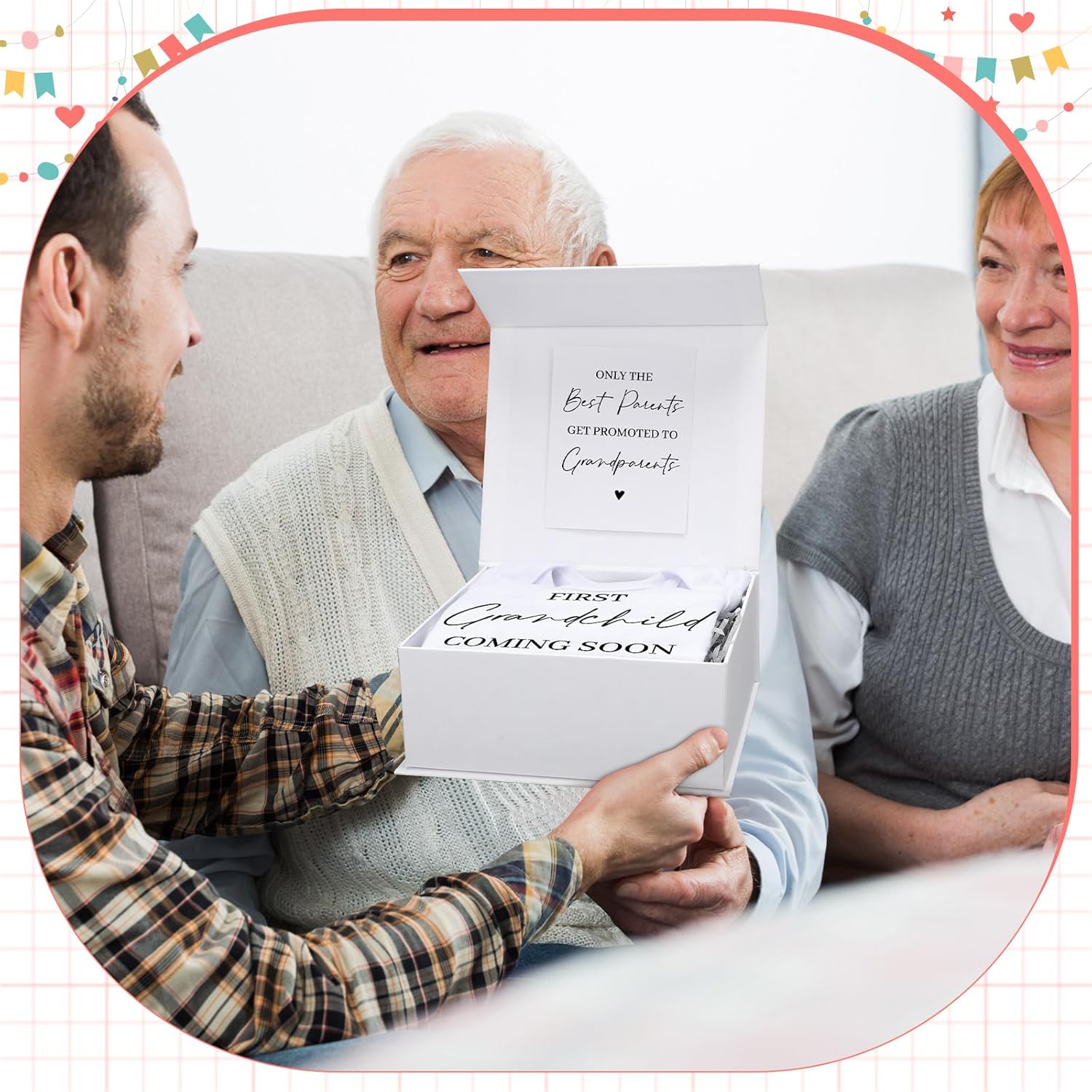 4 Pcs Pregnancy Announcement for Grandparents, First Grandchild Coming Soon Baby Bodysuit, Grandparents Pregnancy Reveal Card Baby Reveal Gift Box Baby Announcement Gifts Set for Grandparents - Image 6