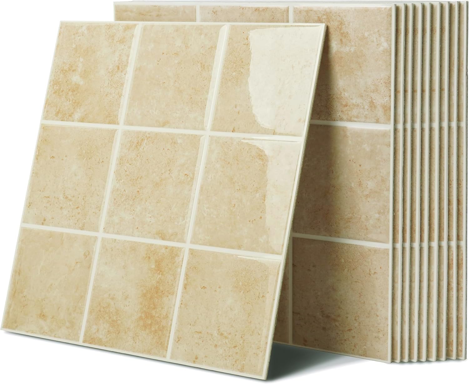 3D Glossy Peel and Stick Wall Tiles - 10 Pcs 11.61'' x 11.61'' Waterproof PVC Square Self-Adhesive Backsplash for Kitchen, Bedroom, Living Room, Bathroom, RV, Easy DIY Installation, Red