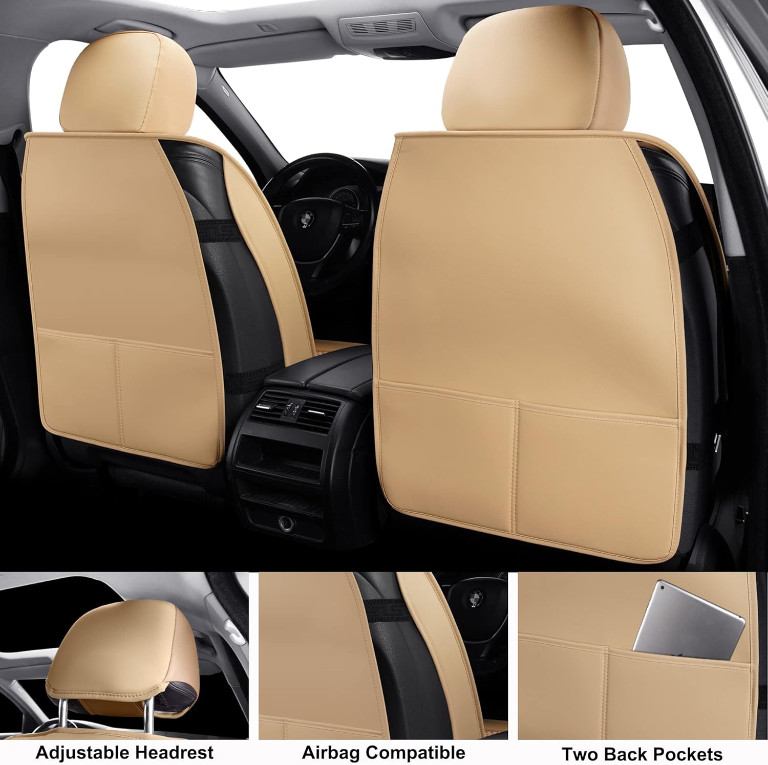 LINGVIDO Leather Car Seat Covers,Breathable and Waterproof Faux Leather