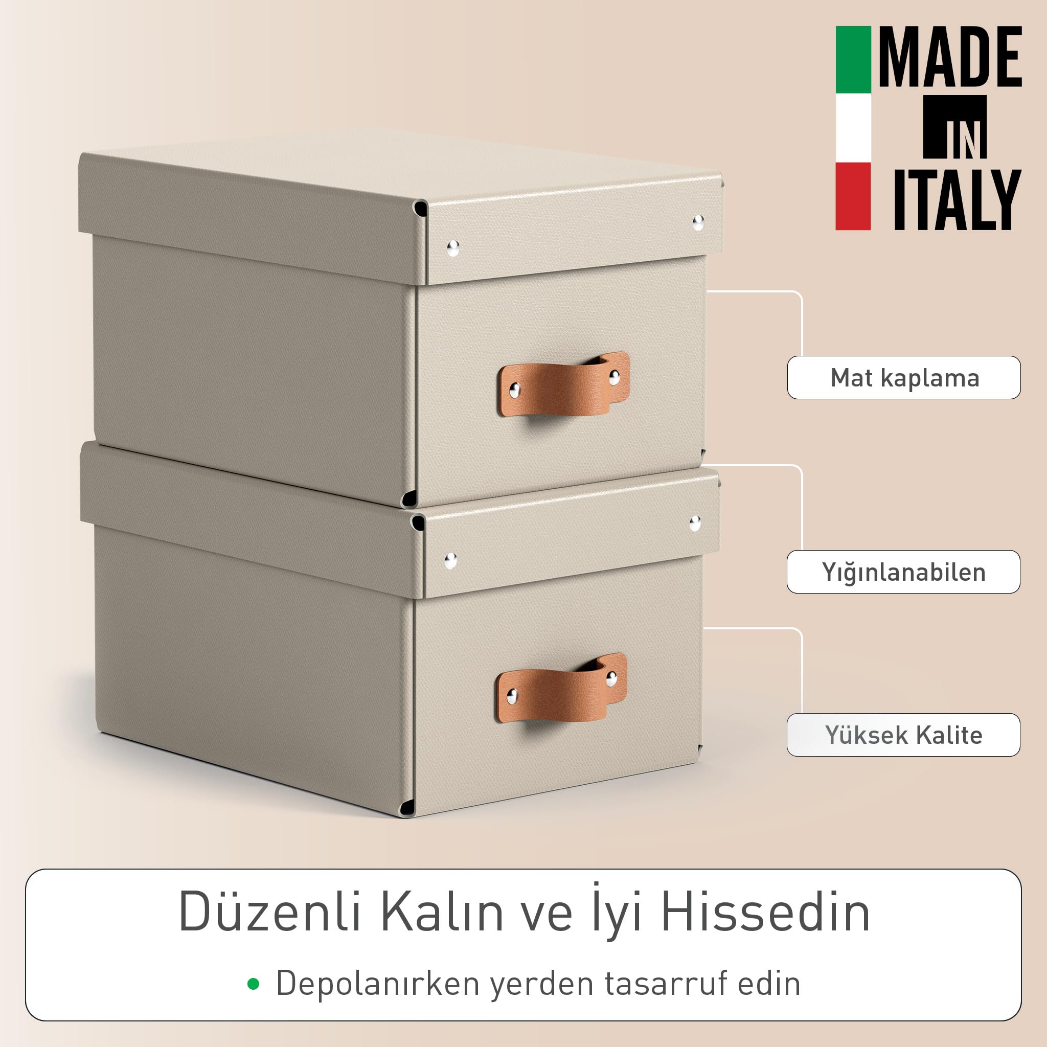 Leitz Puro Caja de Almacenamiento Pequeña con Tapa - Set de 2 Cajas de Almacenamiento, Compatibles con Cubos y Estanterías, Organizador Apilable 7L, Apto para Hogar y Oficina (20 x 28 x 15 cm, Beige)