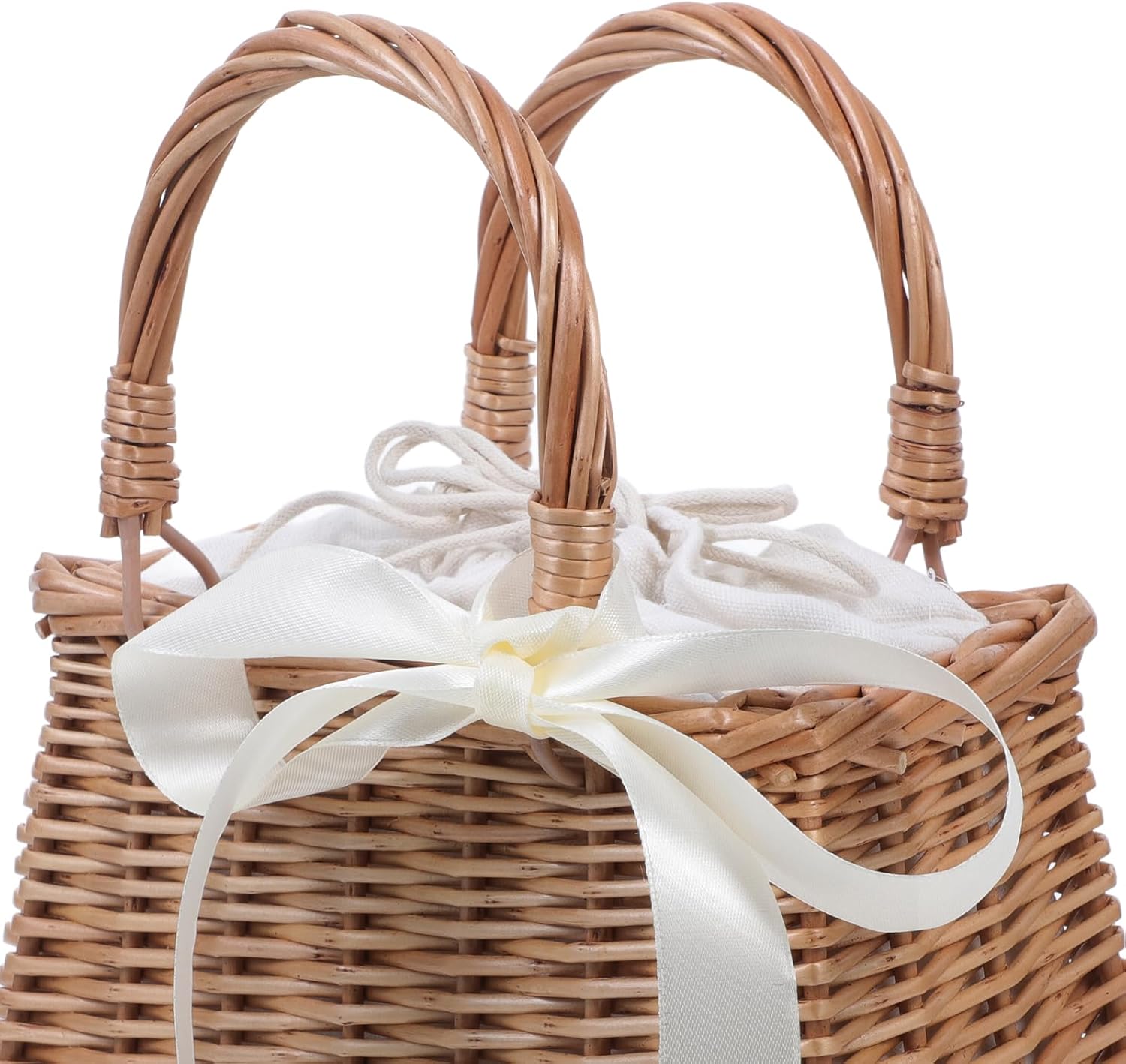 TEHAUX Rattan Woven Handbag with Handle Small Decorative Flower Basket Storage Container for Wedding Party Home Garden 8.66X11.02X4.72 Inches