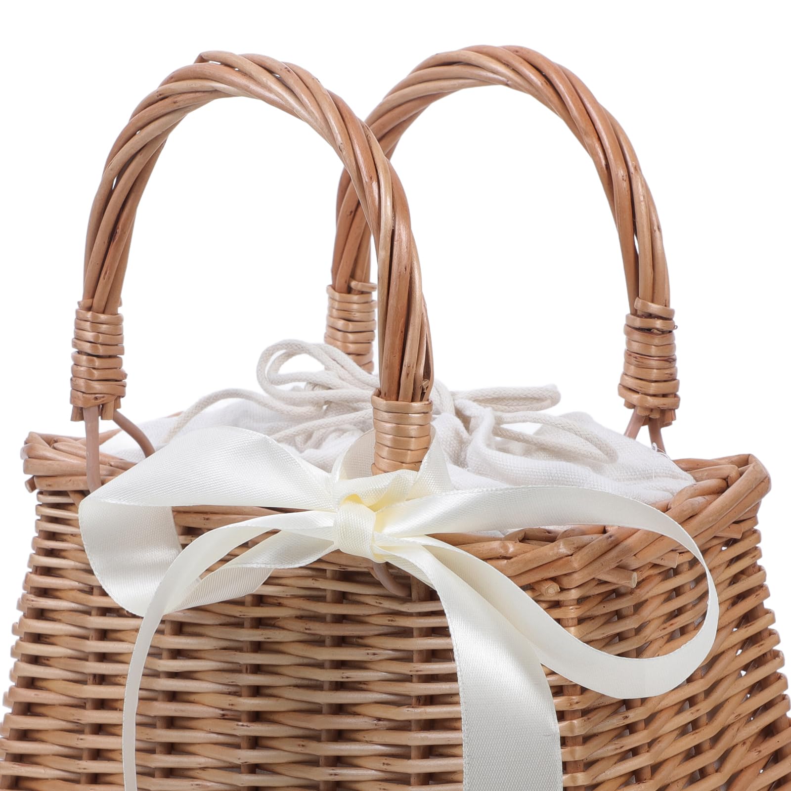 TEHAUX Weidenkorb, kleiner Rattankorb mit Griff, dekorative Aufbewahrung für Haus, Garten, Hochzeit, Weiß, 11. 02 x 8 66 x 4 183 cm