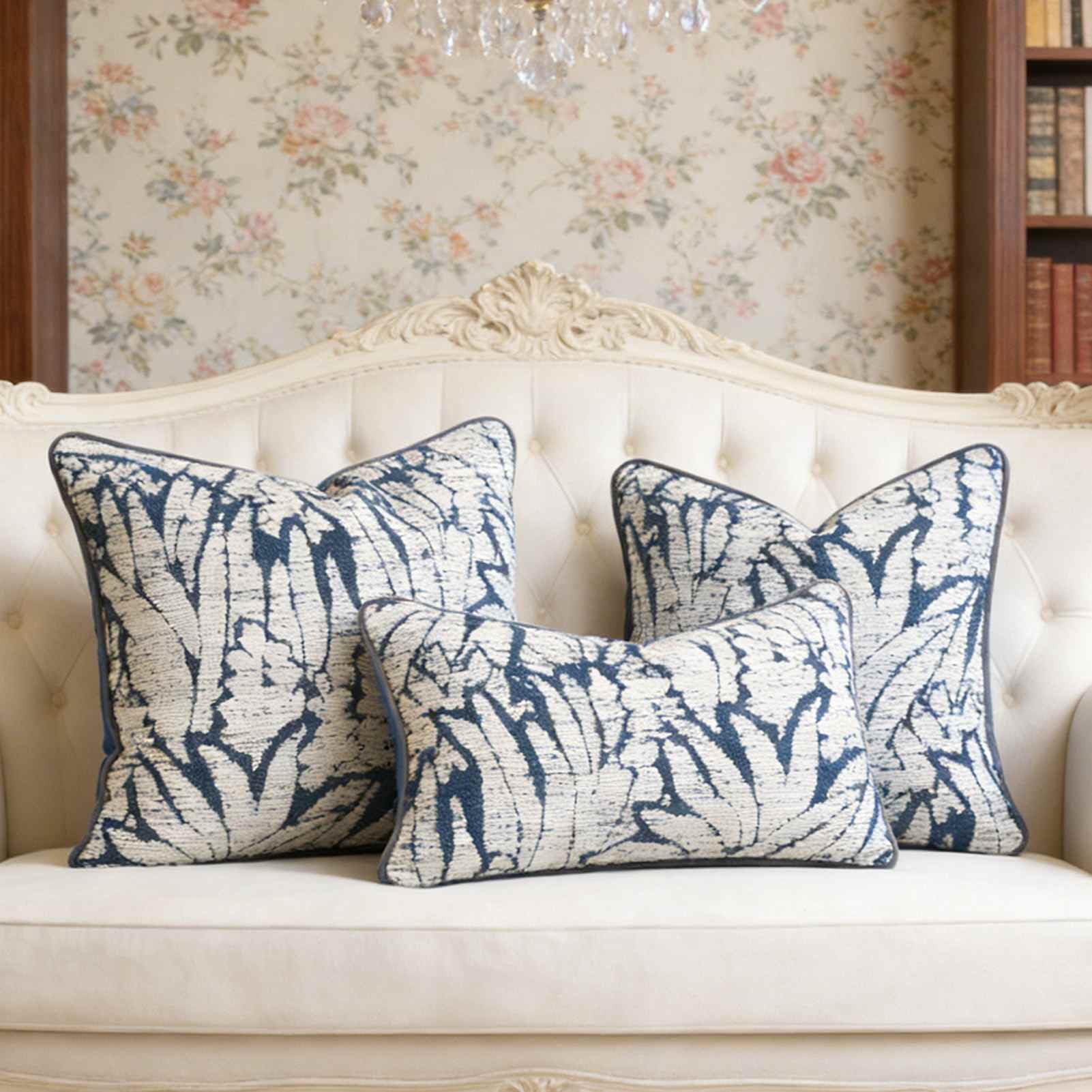Jectse 4 Federe Decorative per Cuscini, Federe Boho per la Fattoria con Design a Nappe per Divano, Decorazioni per la Casa Sul Divano Letto del Soggiorno, Blu Bianche (50,8x50,8 cm/20x20 pollici)