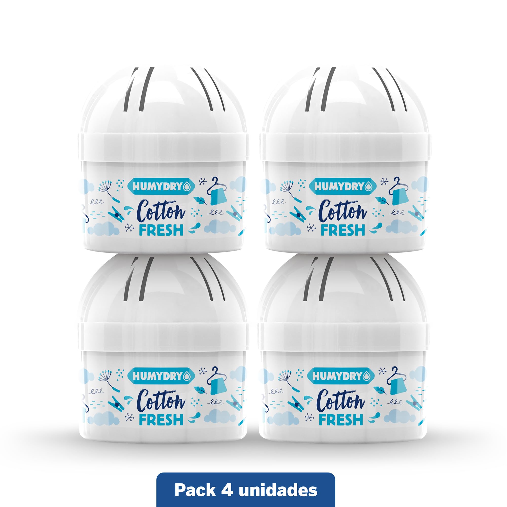 HUMYDRY Mini 75g MIX – Pack de 4 Deshumidificadores Ambientadores – Absorben la Humedad y Reducen Olores – Aroma Algodón – Hasta 8 m²