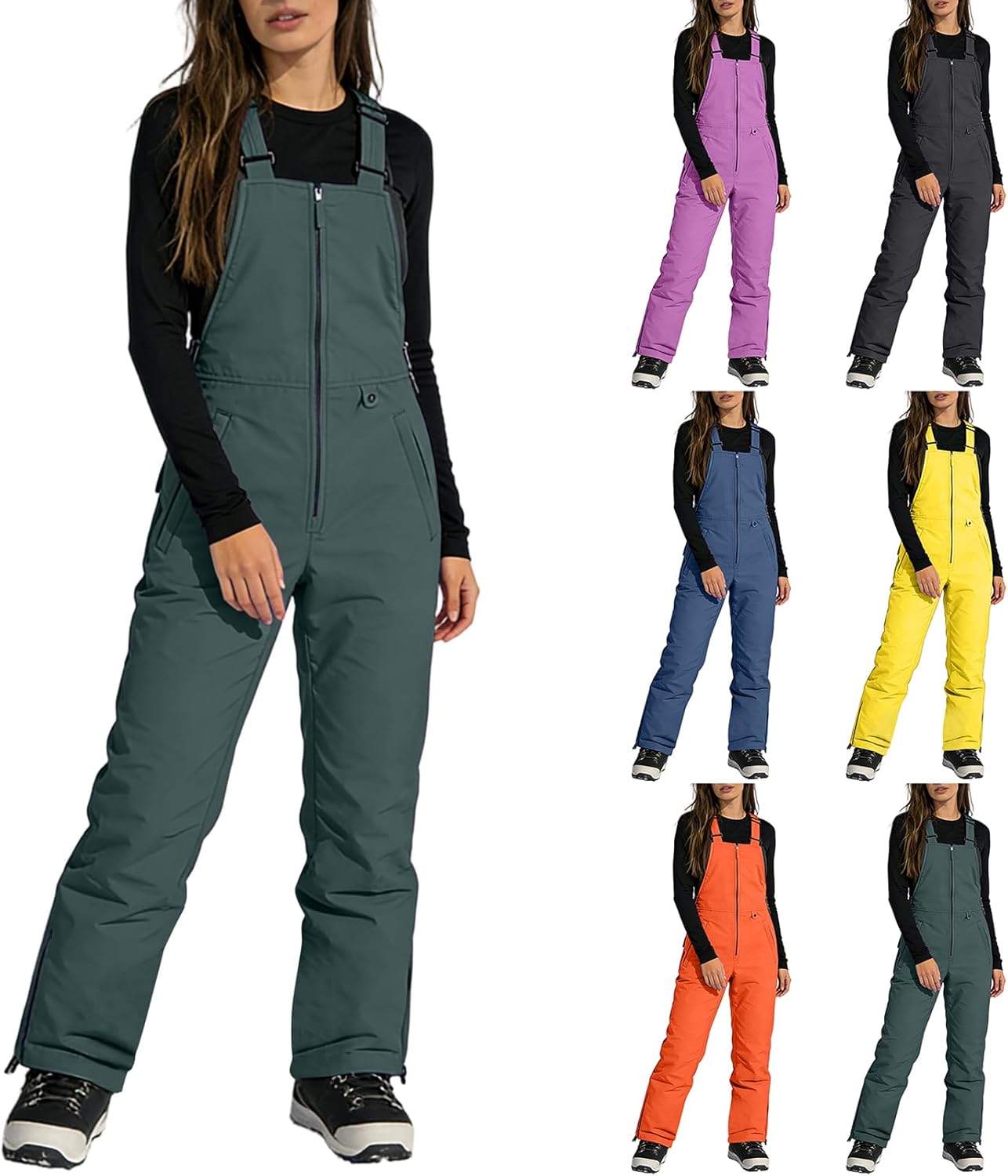 Women Snow Bibs Waterproof Insulated Ski Pants Adjustable Strap Snowboard Overalls Lightweight Winter Snowsuits