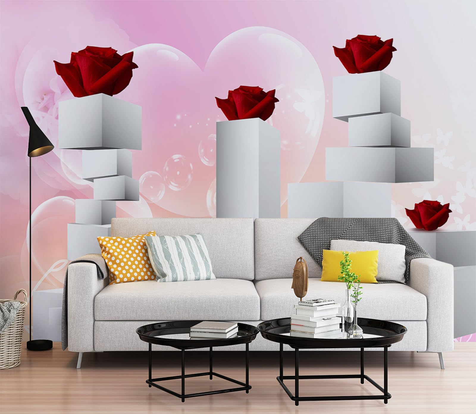 Tapisserie Murale Luxe en Tissu de Soie Fleur Rouge Éclatant