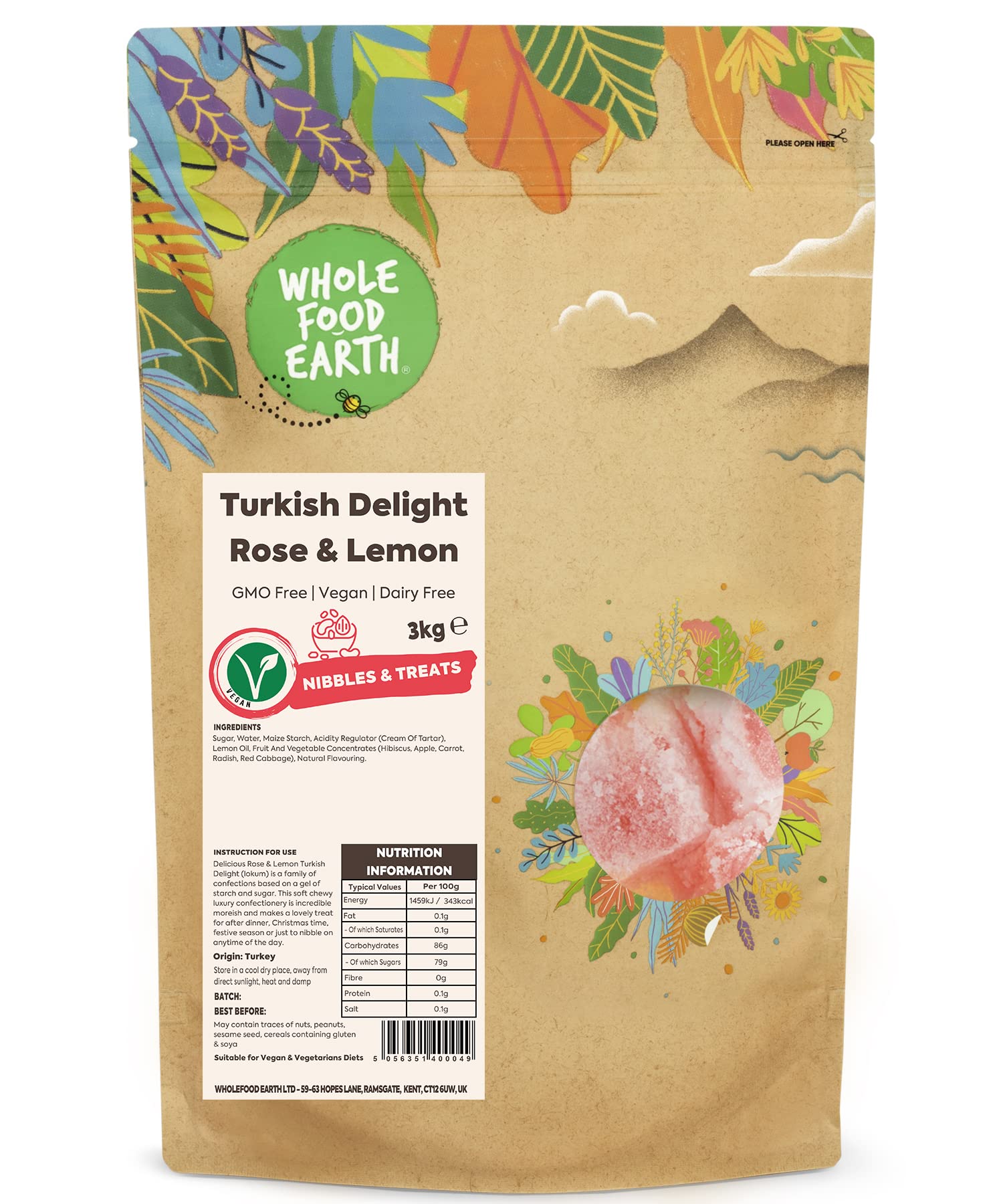 Wholefood Earth Turkish Delight Rose and Lemon 3 kg | GMO Free | Dairy Free