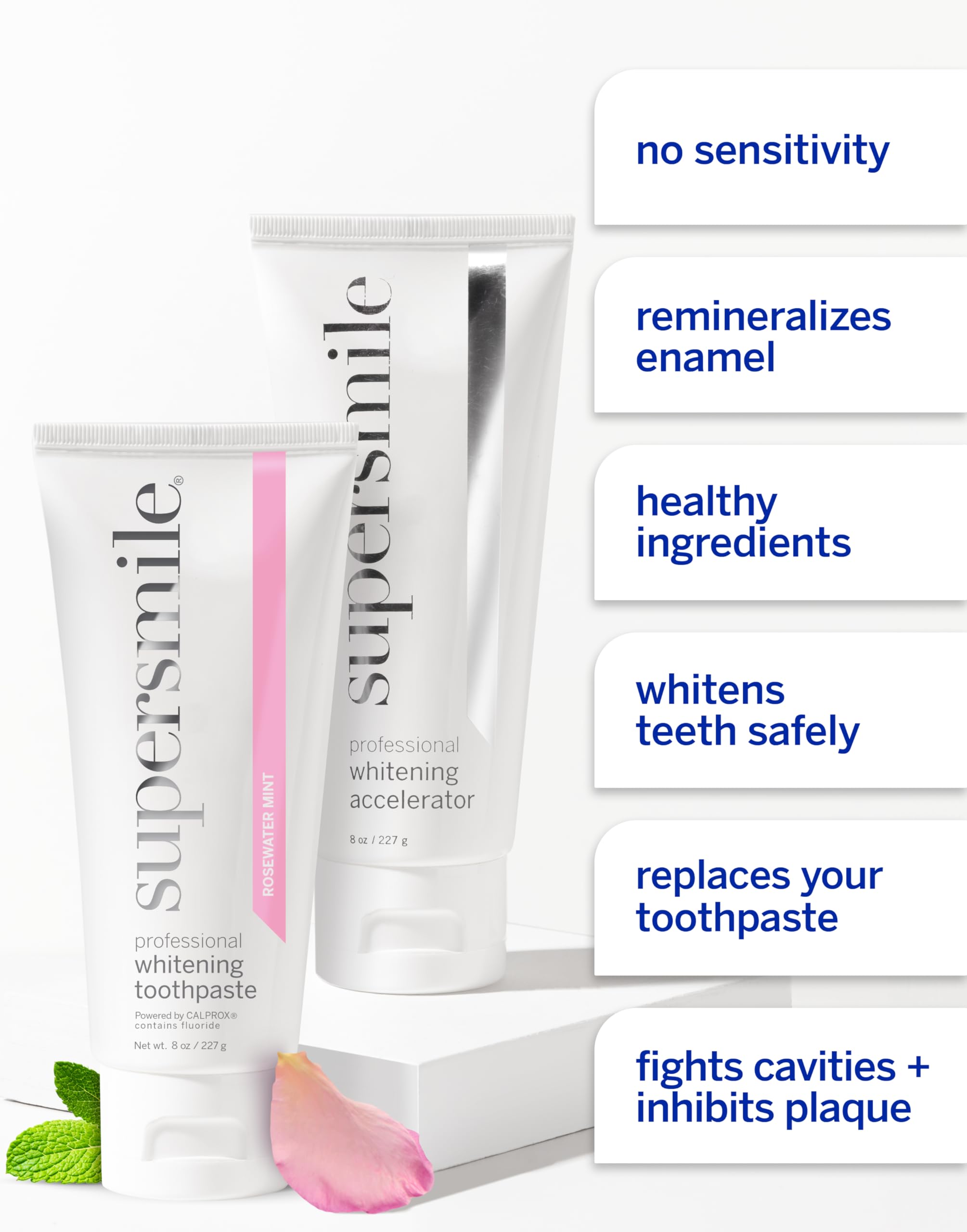 Supersmile Whitening System with Fluoride – Professional Grade 2-Step Whitening Toothpaste and Accelerator – Whitens Up to 6 Shades, 8 oz Each