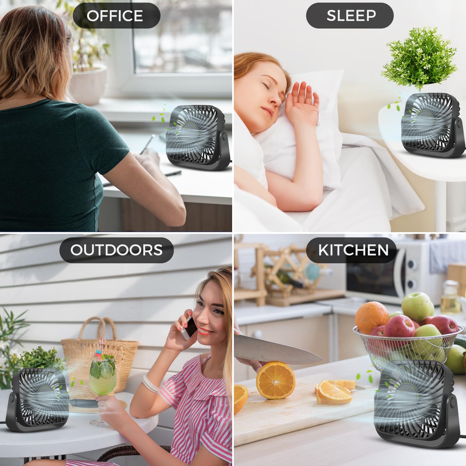Jsdoin Ventilatore USB da scrivania, piccolo ventilatore da scrivania, mini ventilatore personale,3 velocità, rotazione a 360°, forte vento, piccolo ventilatore potente per ufficio, casa
