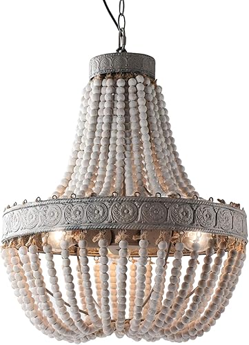 Miniatura 9 de Newrays Lámpara de araña con cuentas de madera, color gris y blanco, acabado bohemio, bohemio, playero, lámpara de techo (13.8 pulgadas x 16.5 Gris